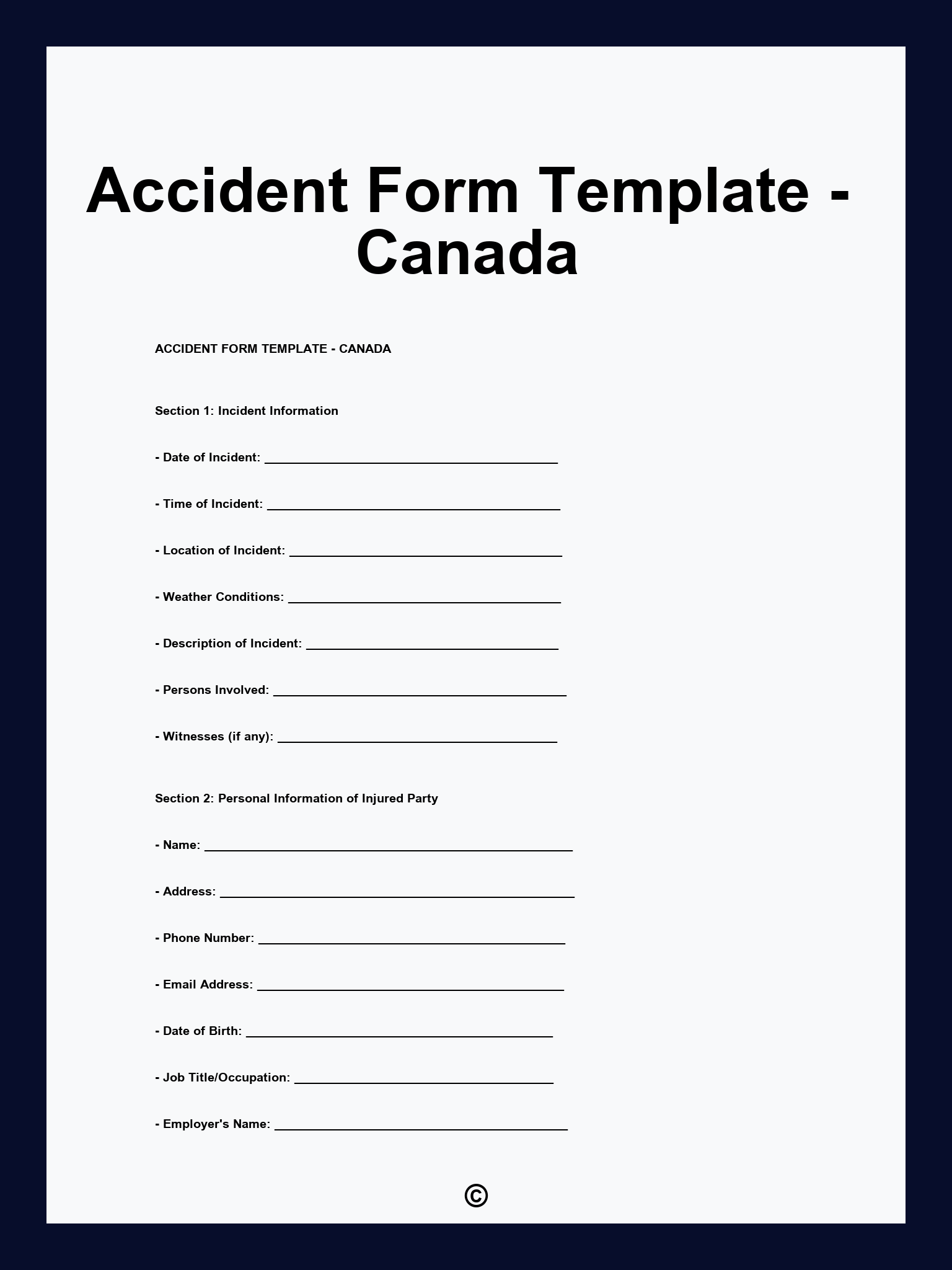Accident Form Template - Canada