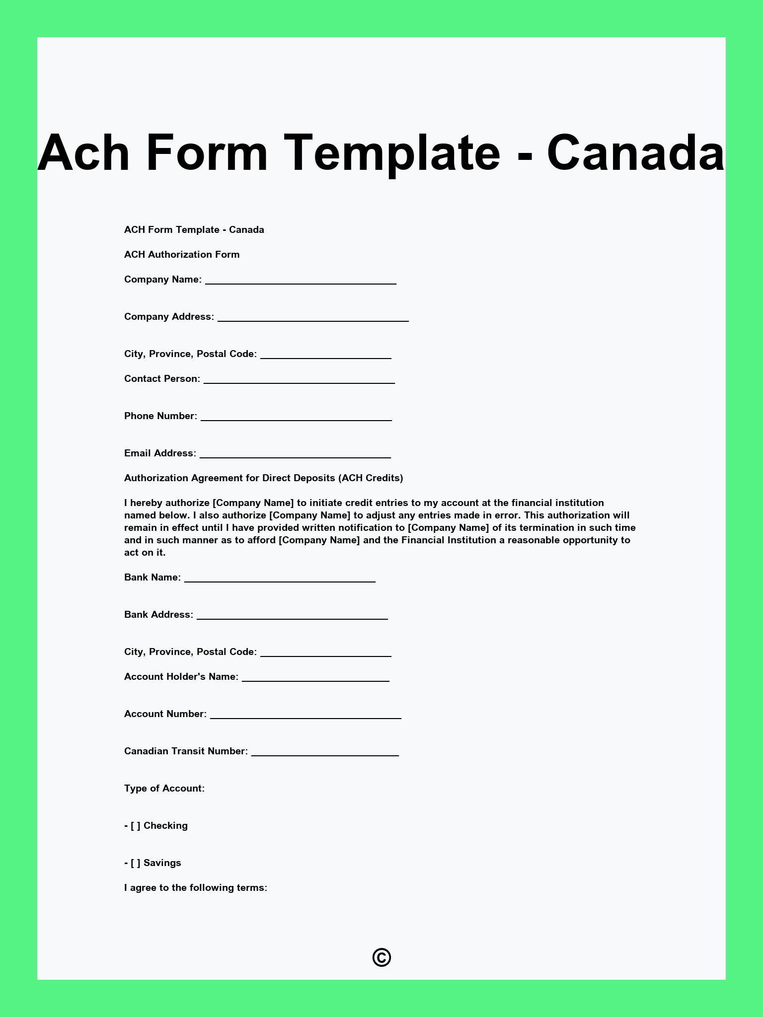 Ach Form Template - Canada