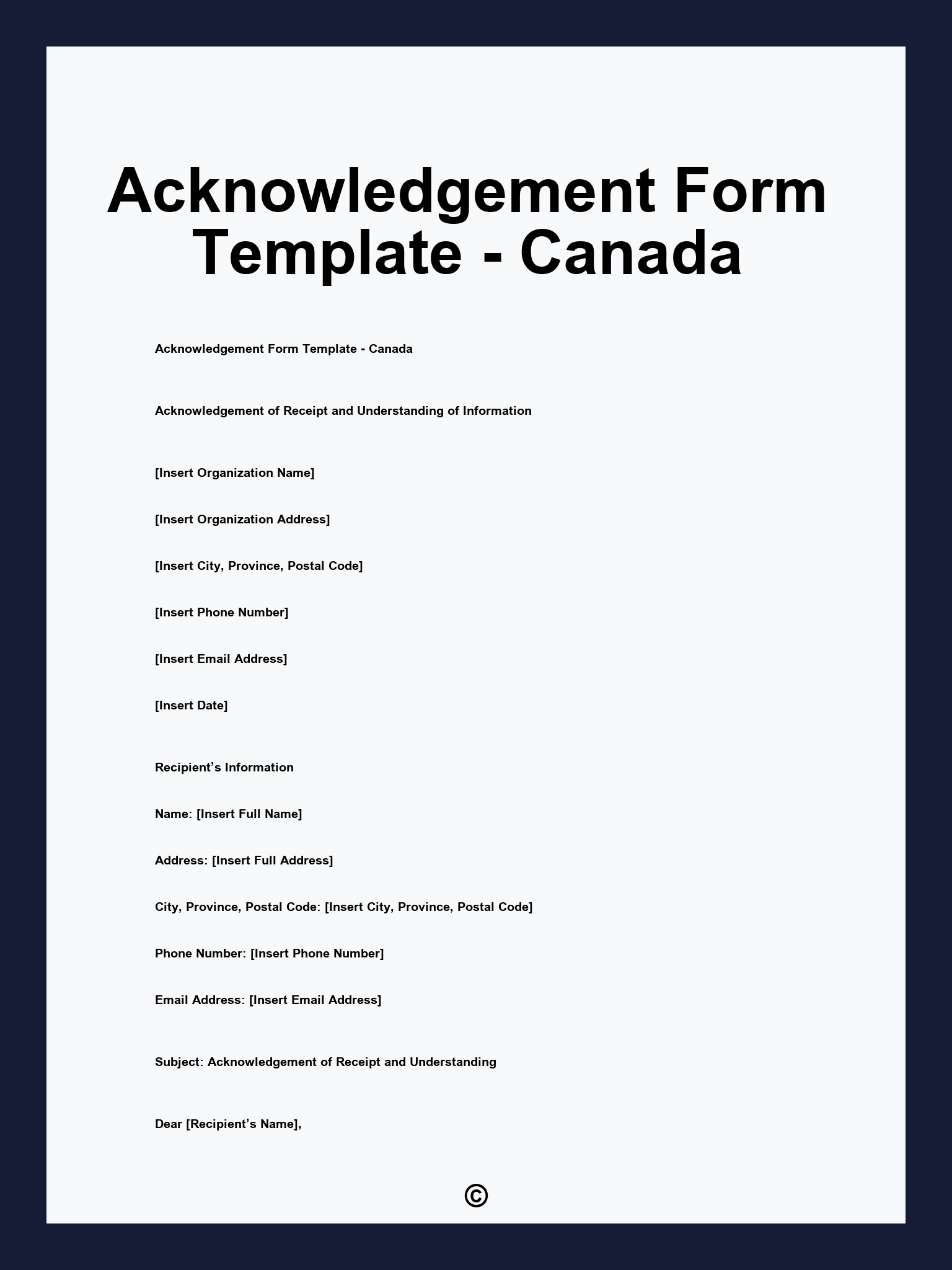 Acknowledgement Form Template - Canada