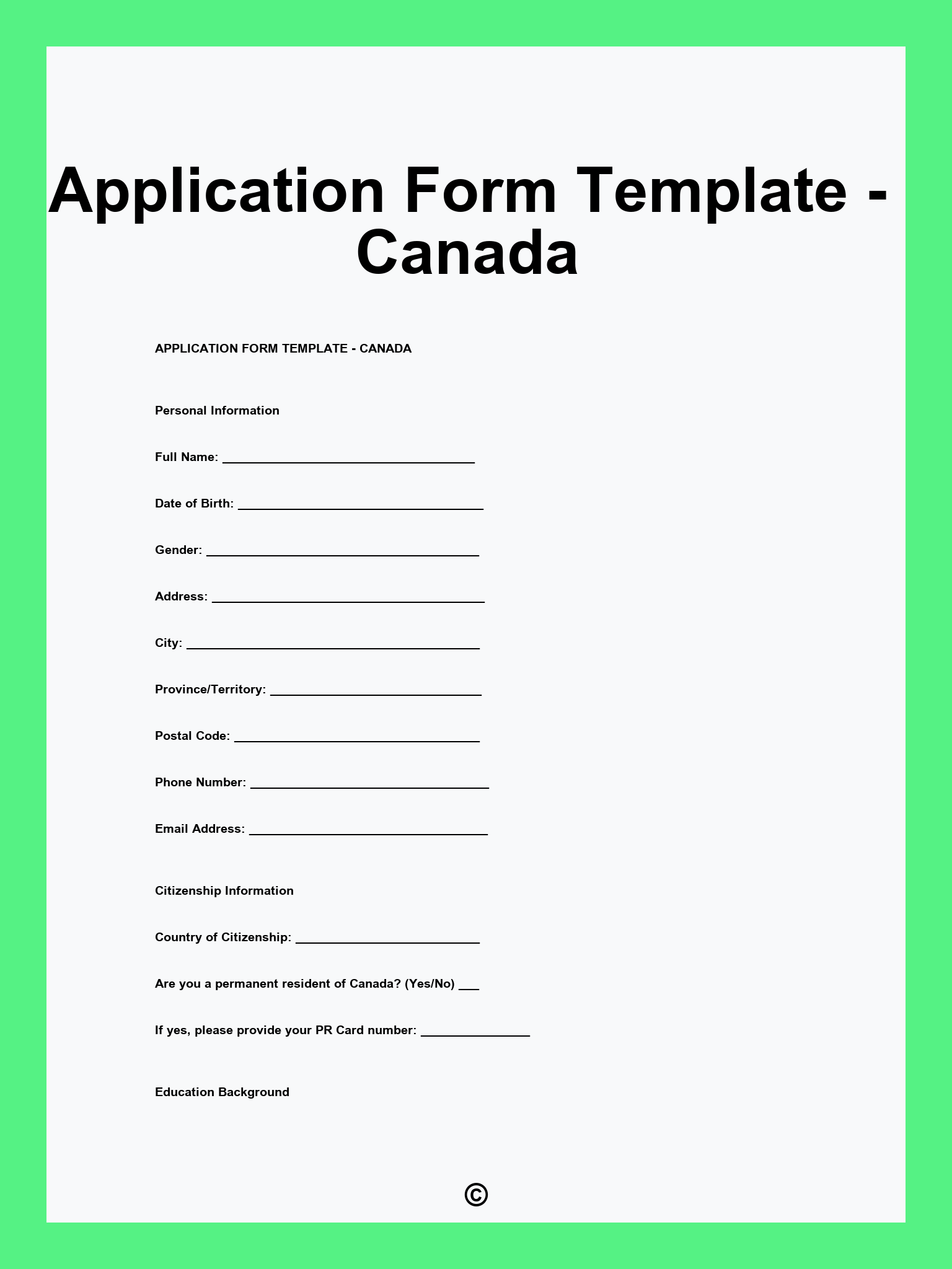 Application Form Template - Canada