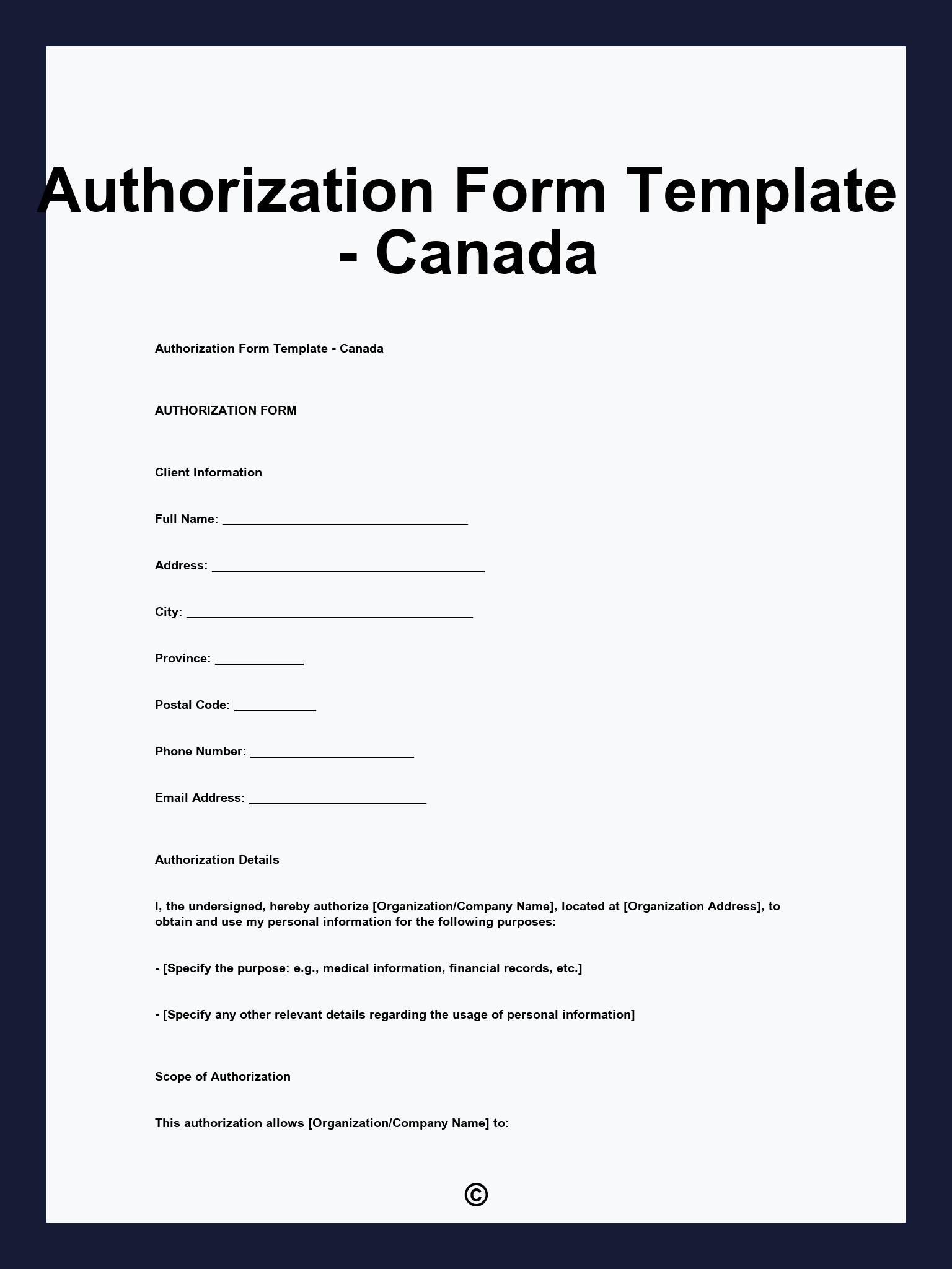 Authorization Form Template - Canada