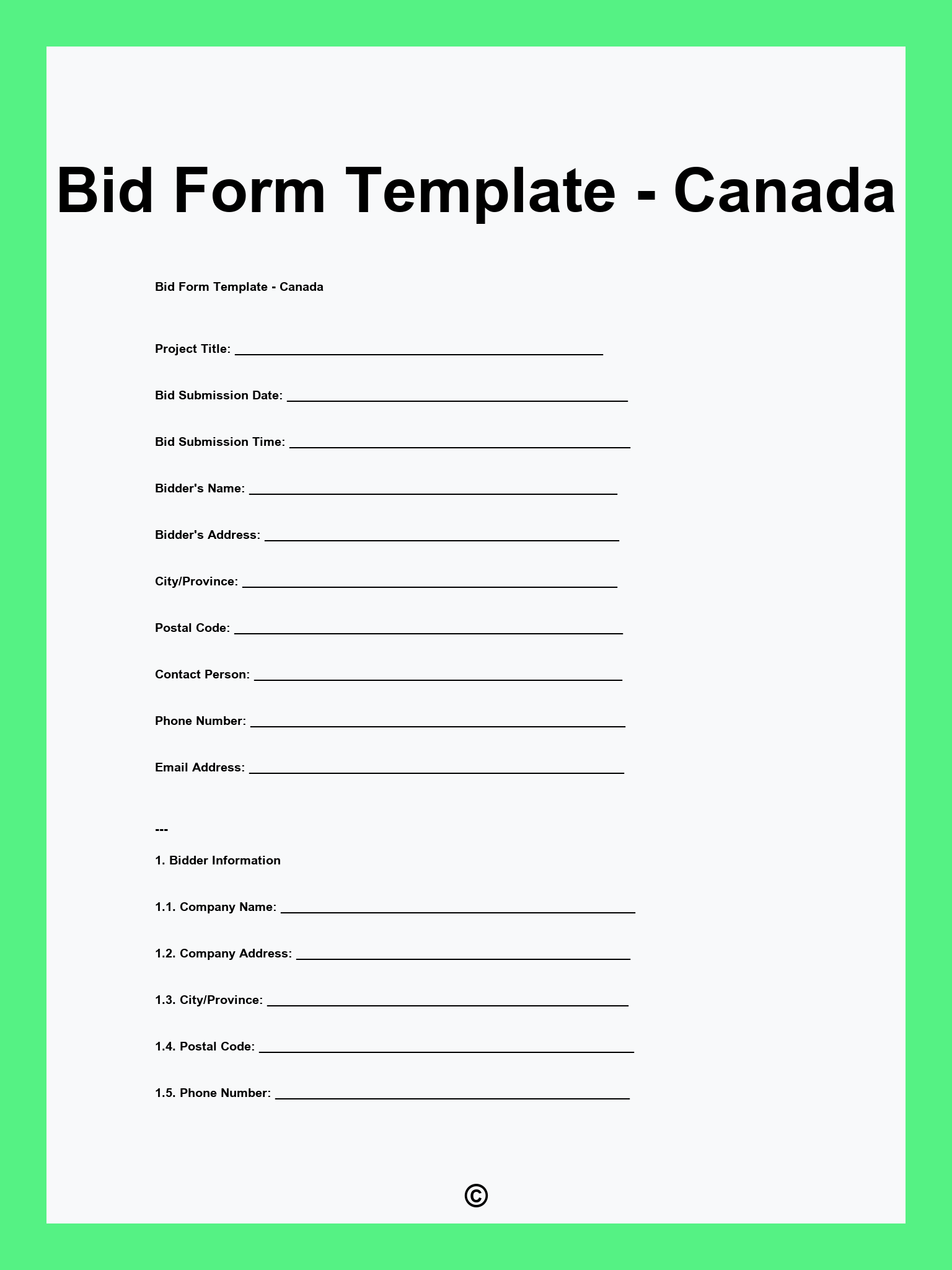 Bid Form Template - Canada