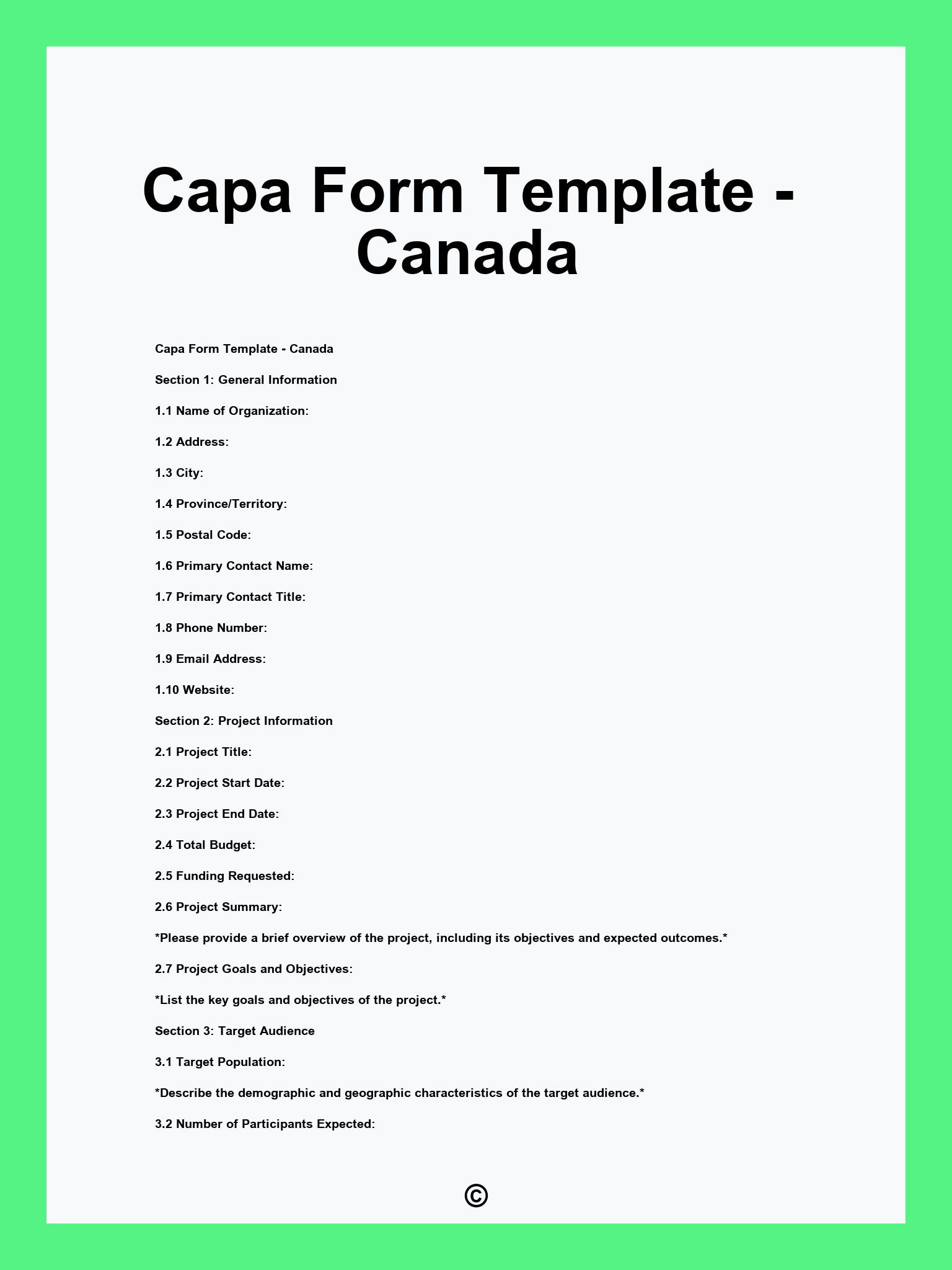 Capa Form Template - Canada