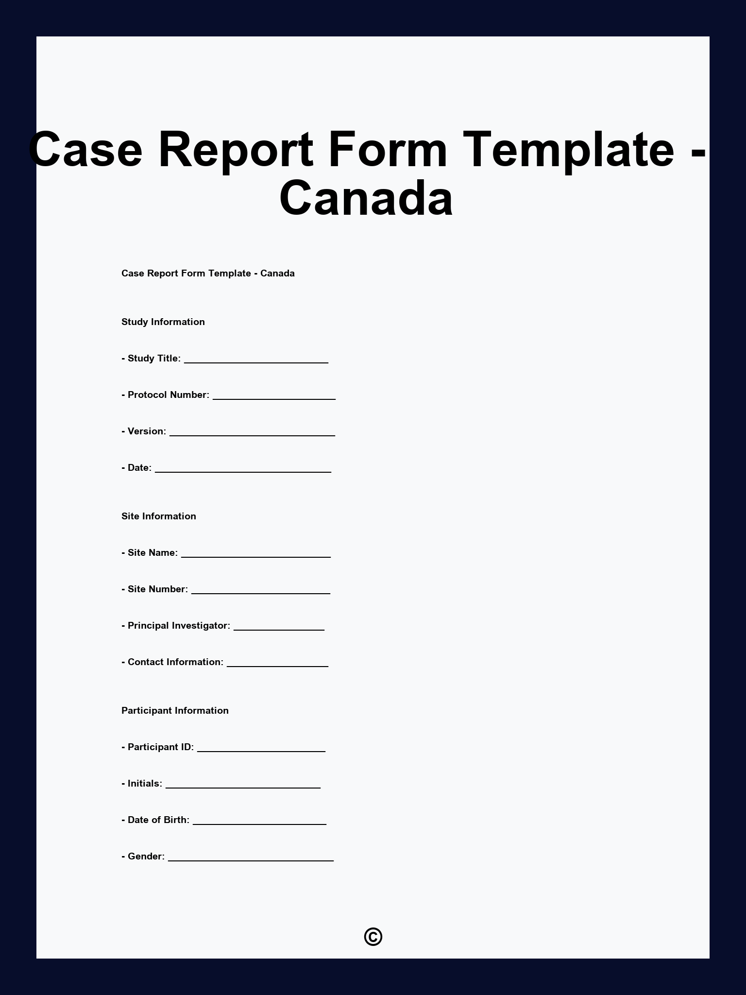 Case Report Form Template - Canada