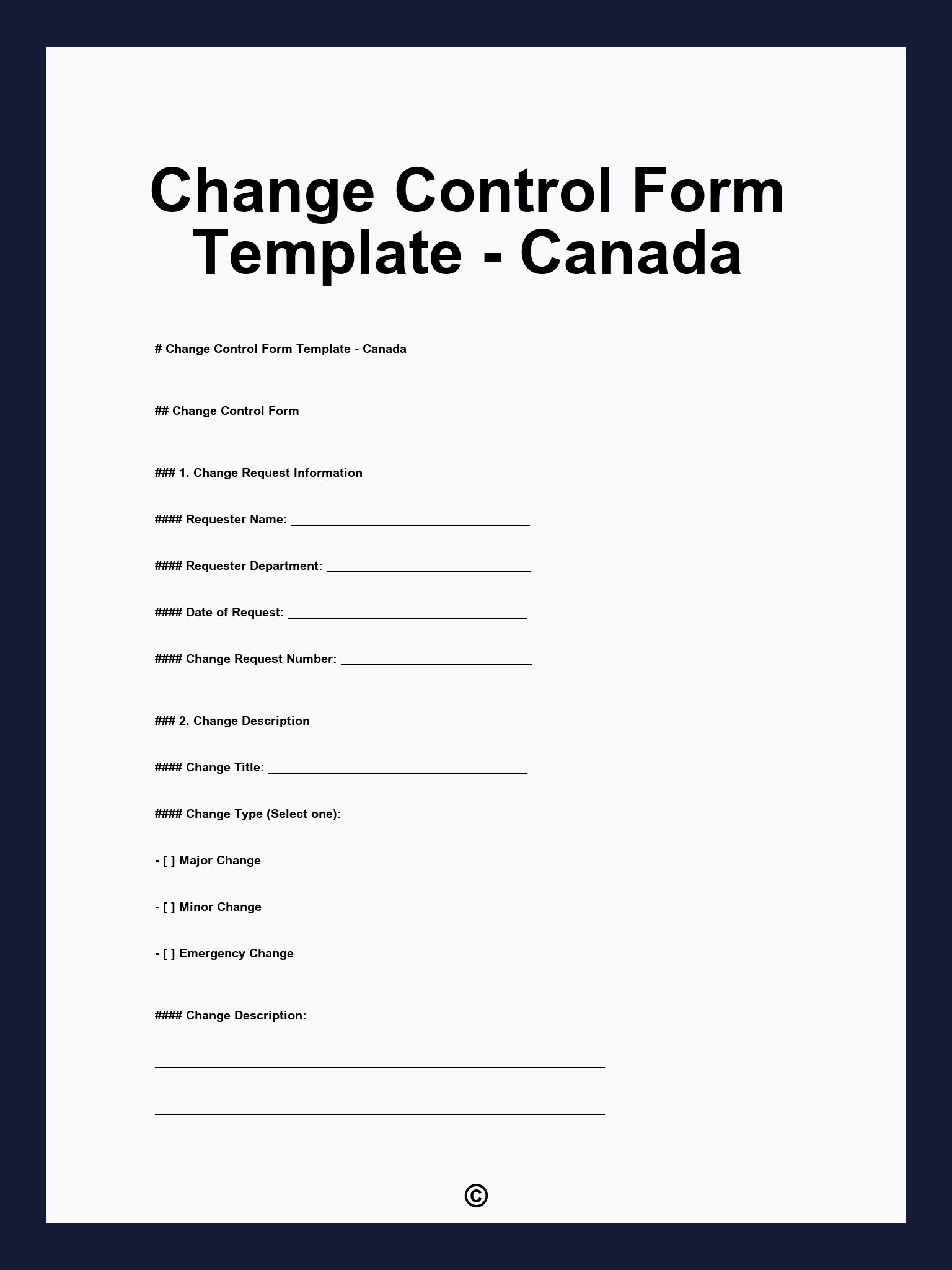 Change Control Form Template - Canada