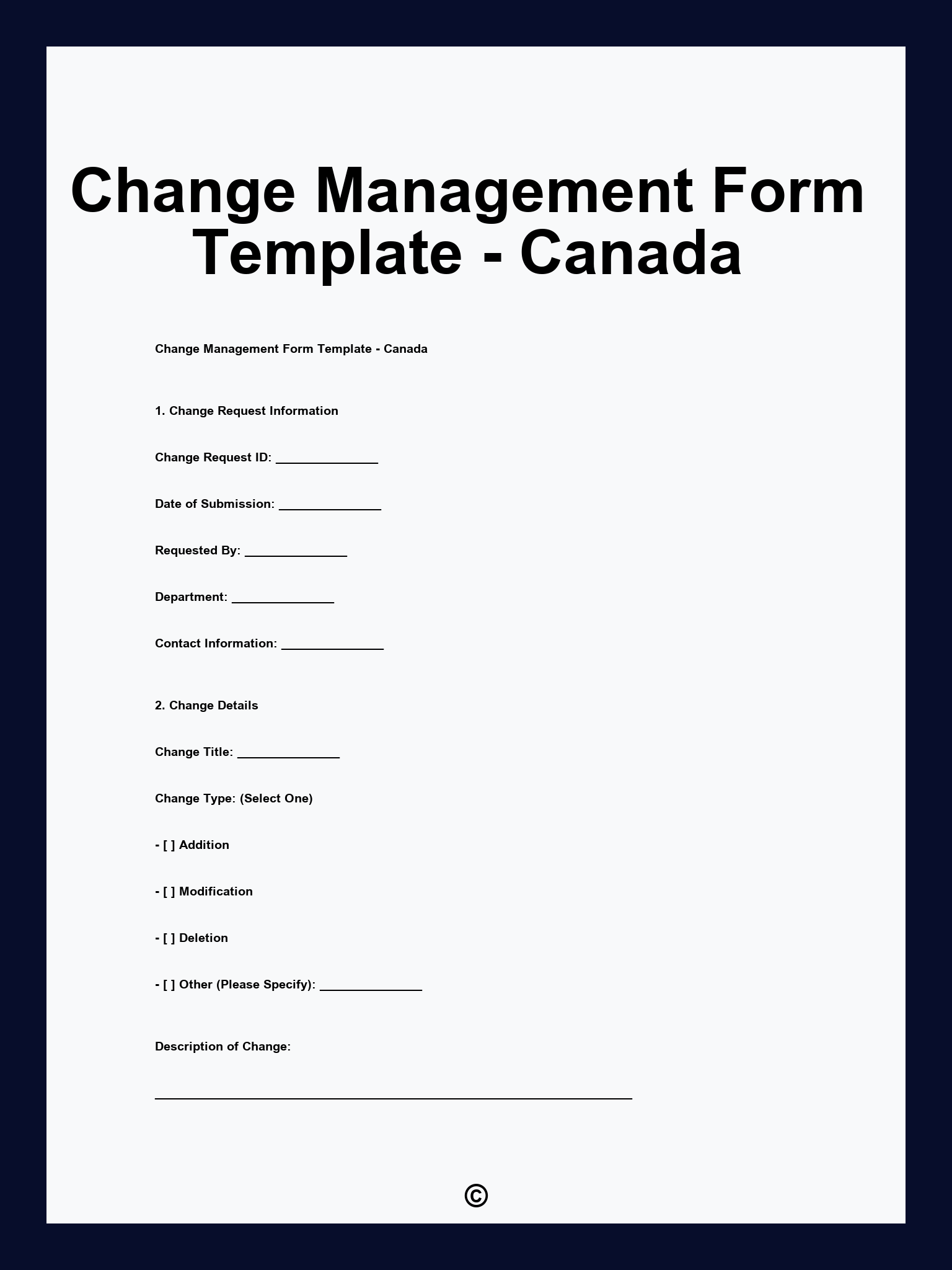 Change Management Form Template - Canada