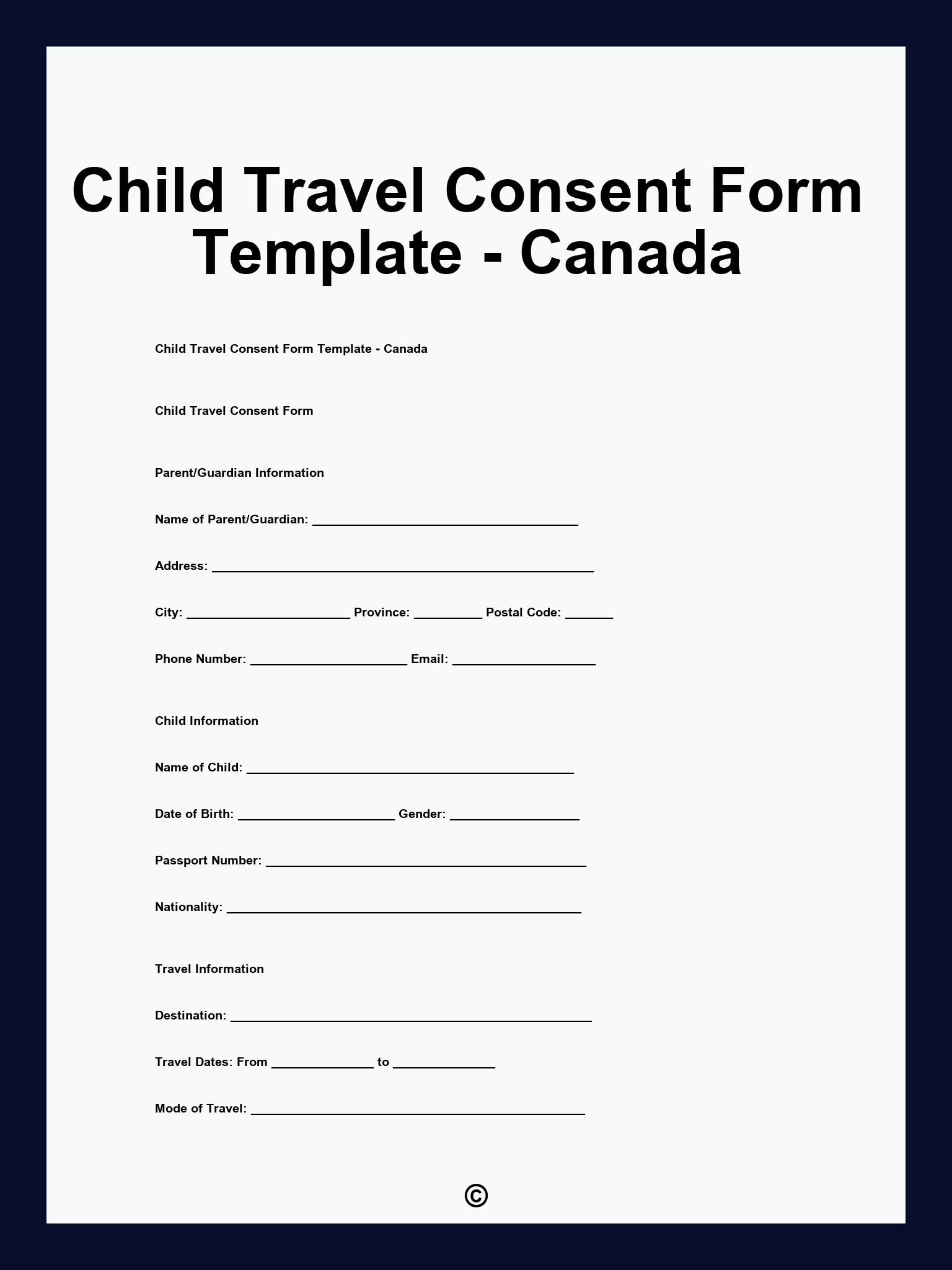 Child Travel Consent Form Template - Canada