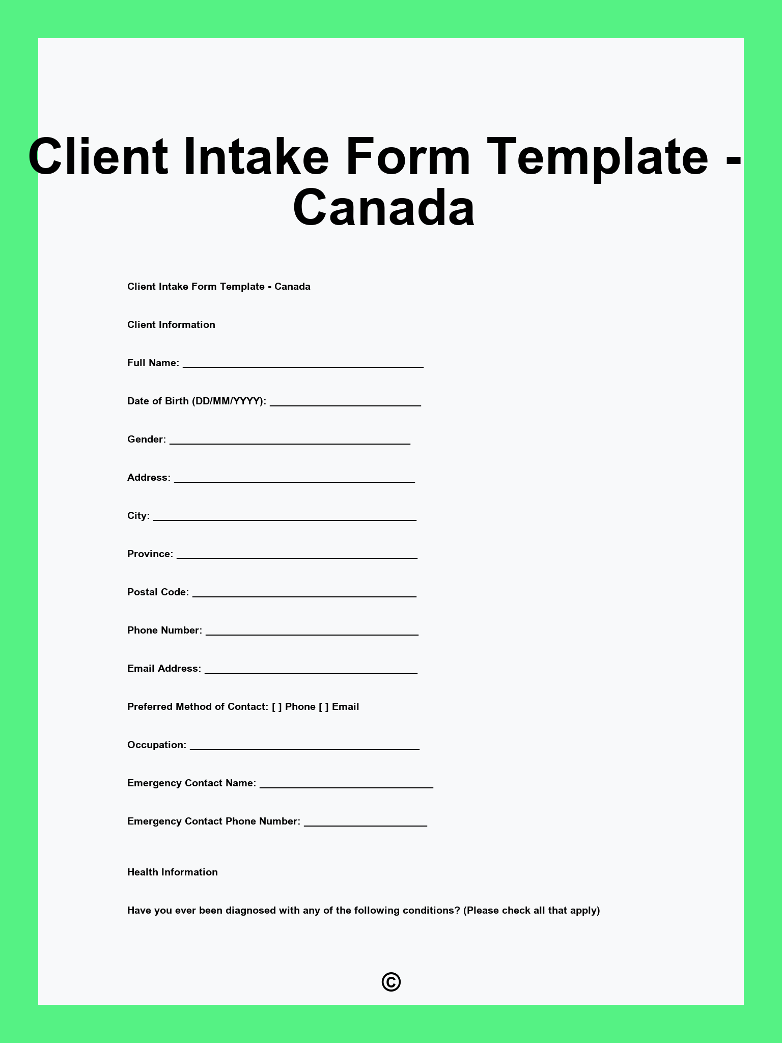 Client Intake Form Template - Canada
