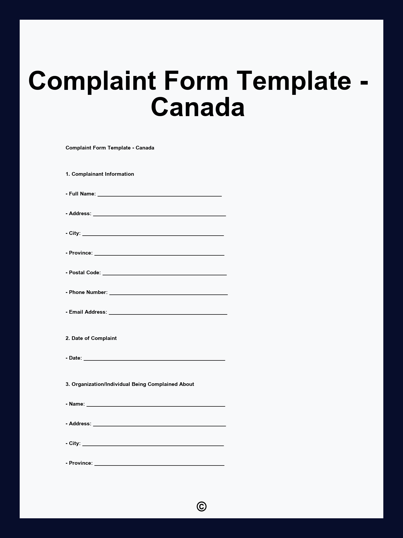 Complaint Form Template - Canada