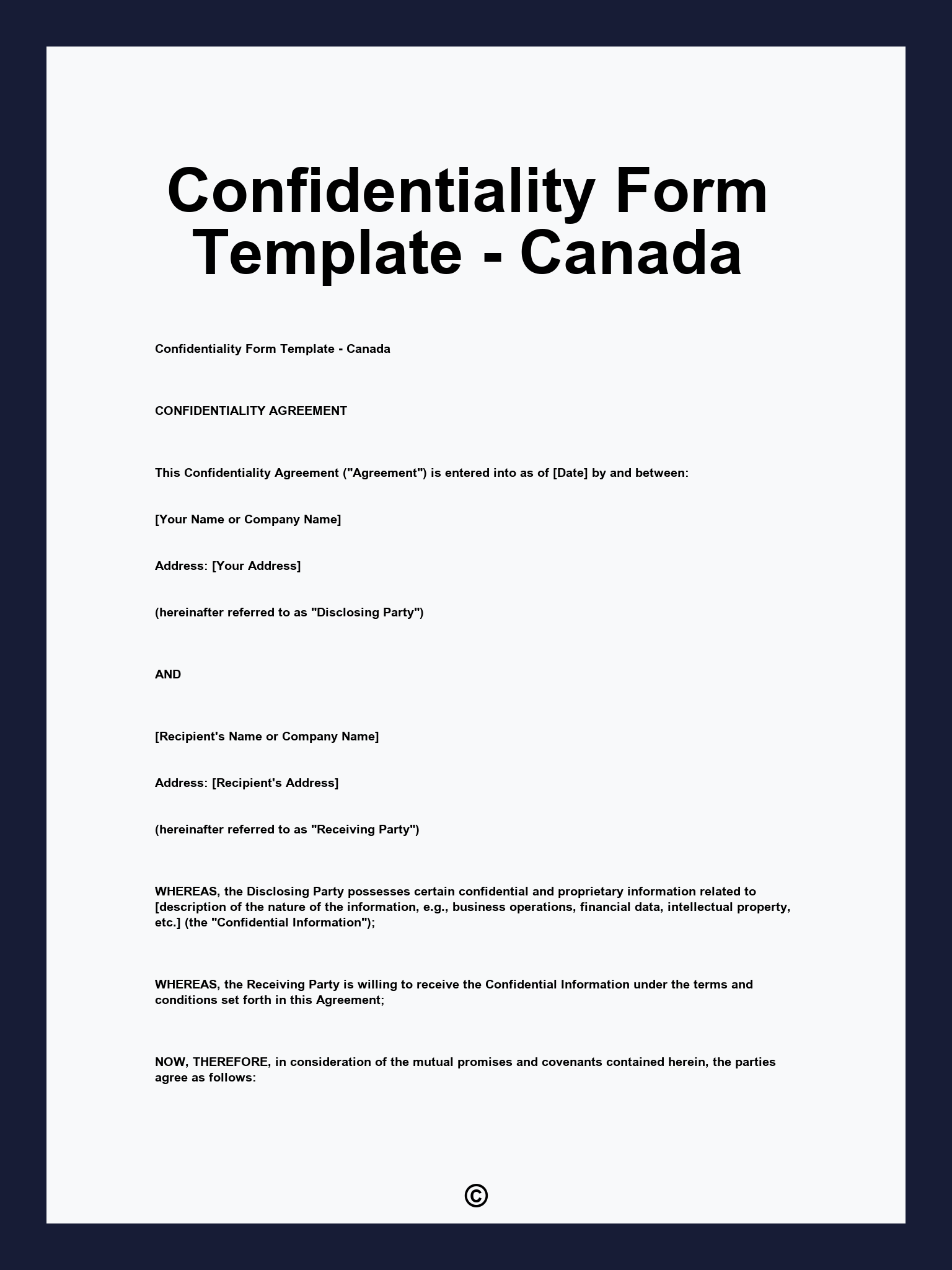 Confidentiality Form Template - Canada
