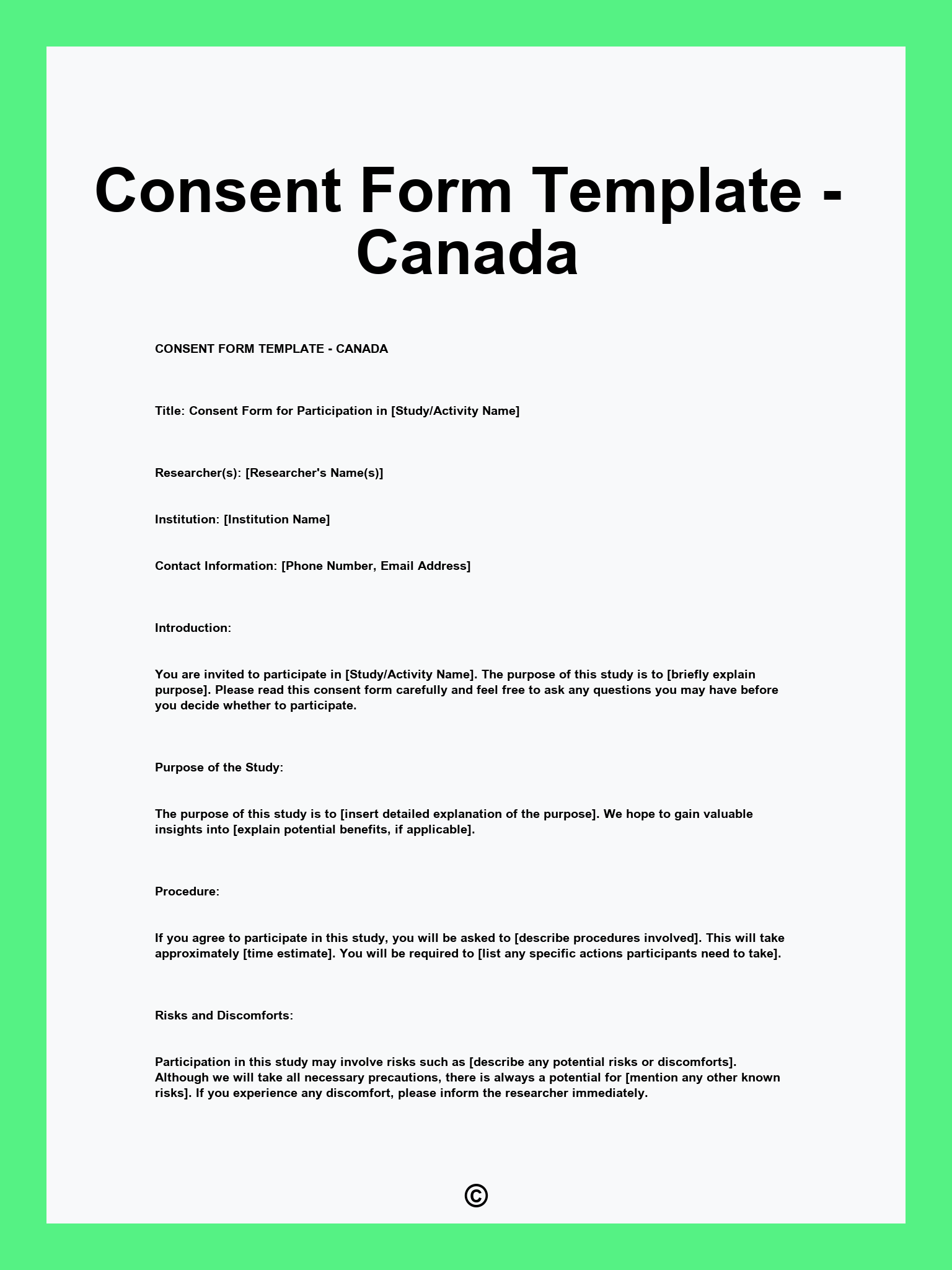 Consent Form Template - Canada