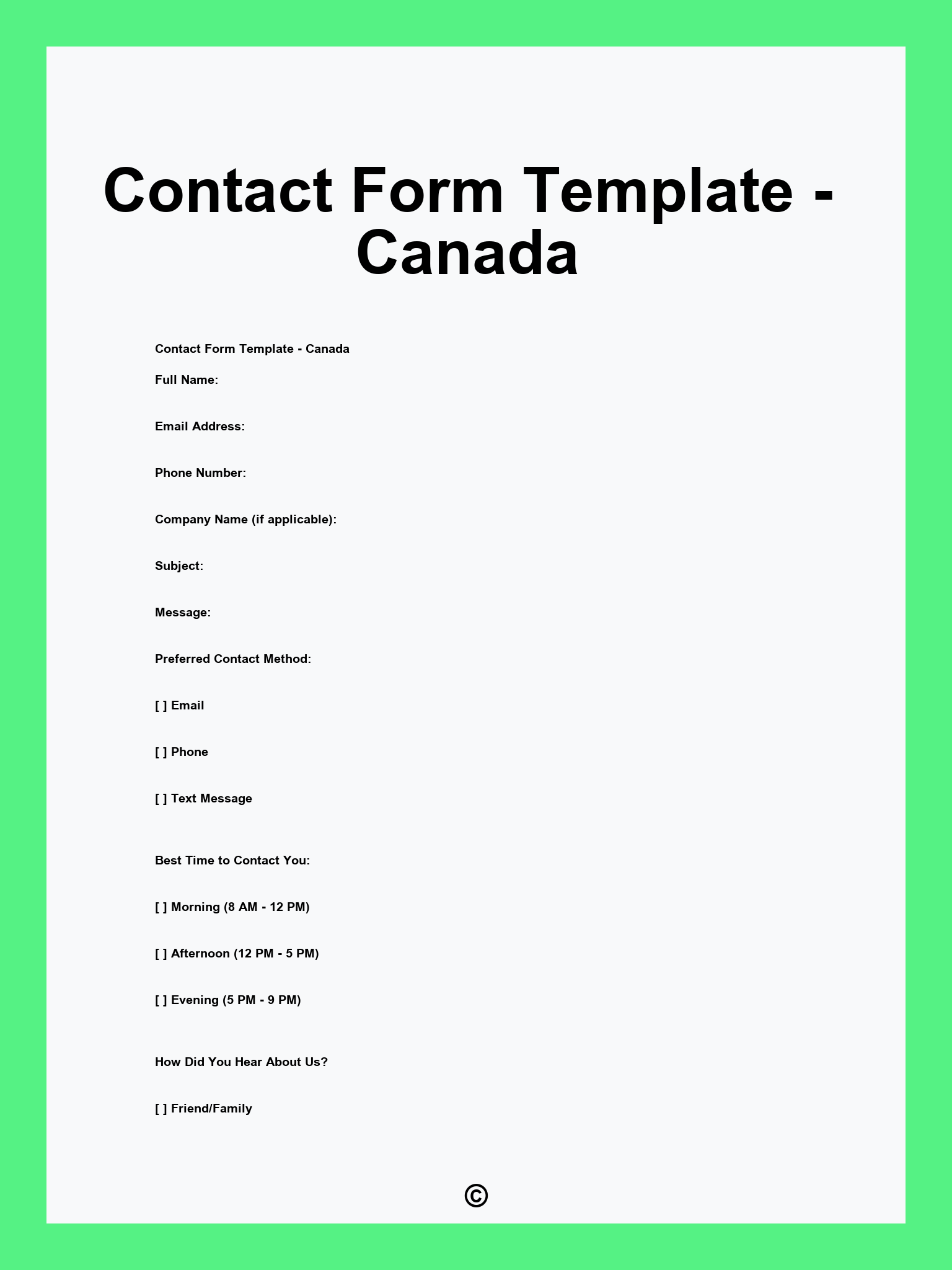 Contact Form Template - Canada