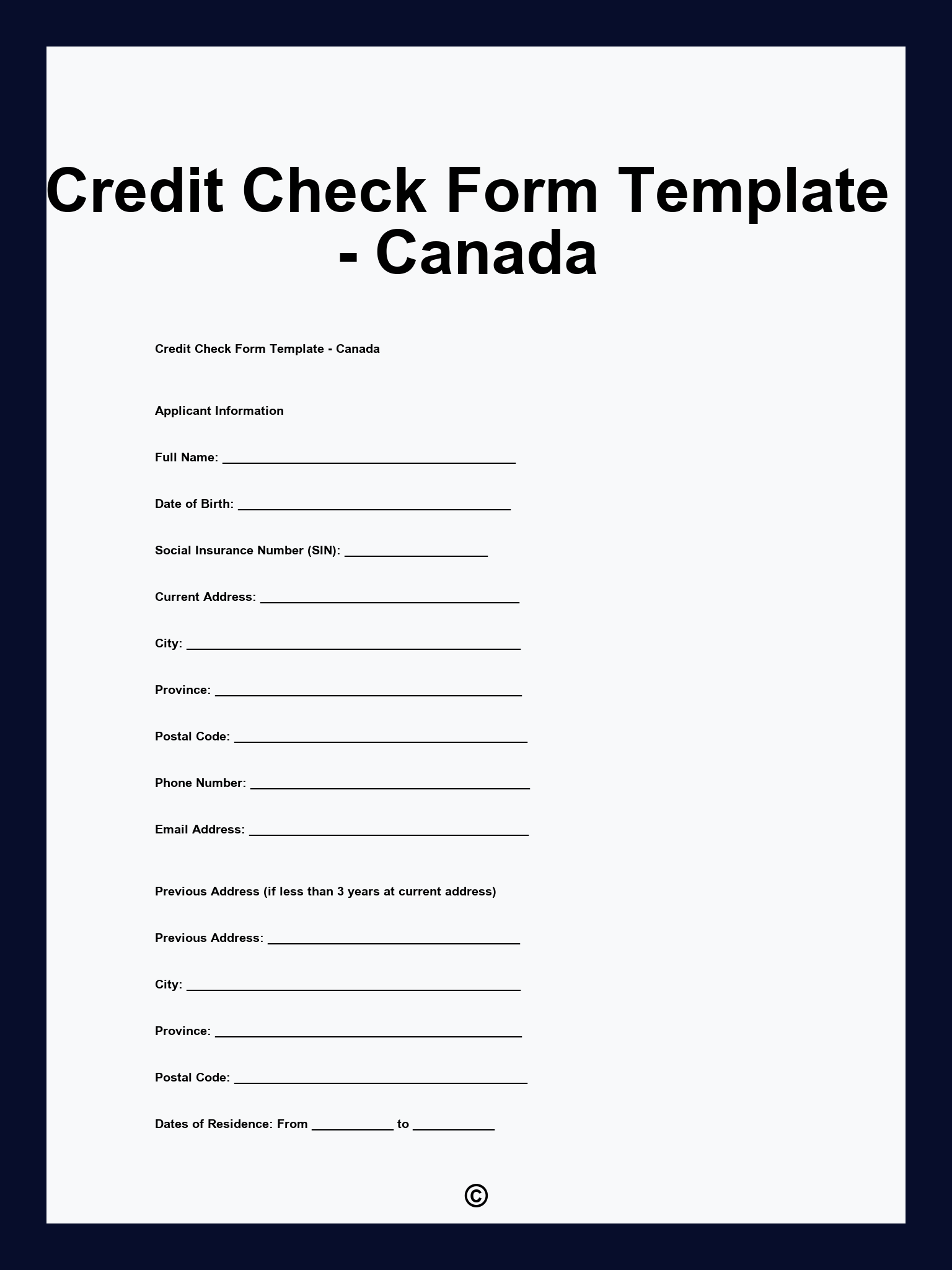 Credit Check Form Template - Canada