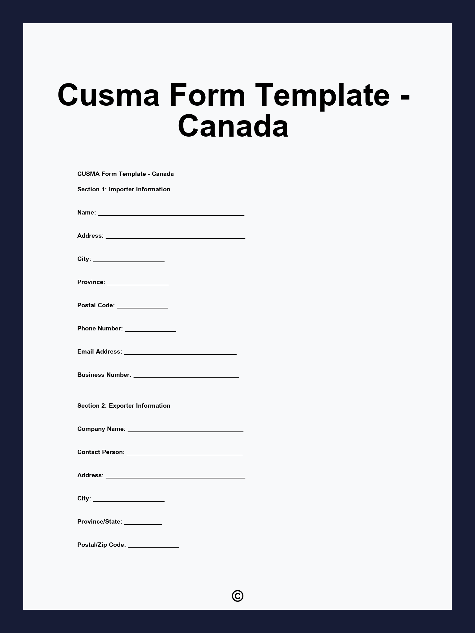 Cusma Form Template - Canada