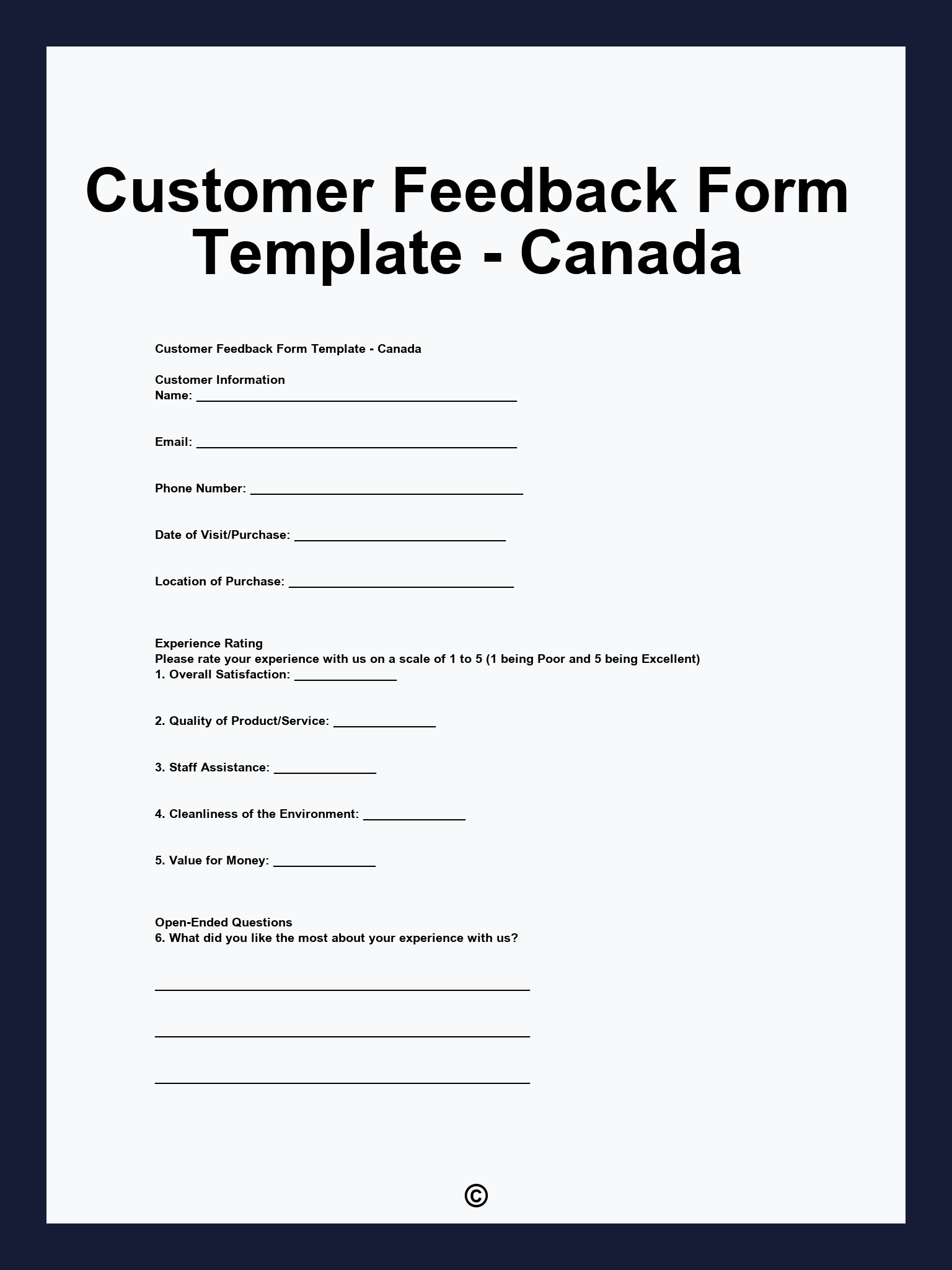 Customer Feedback Form Template - Canada