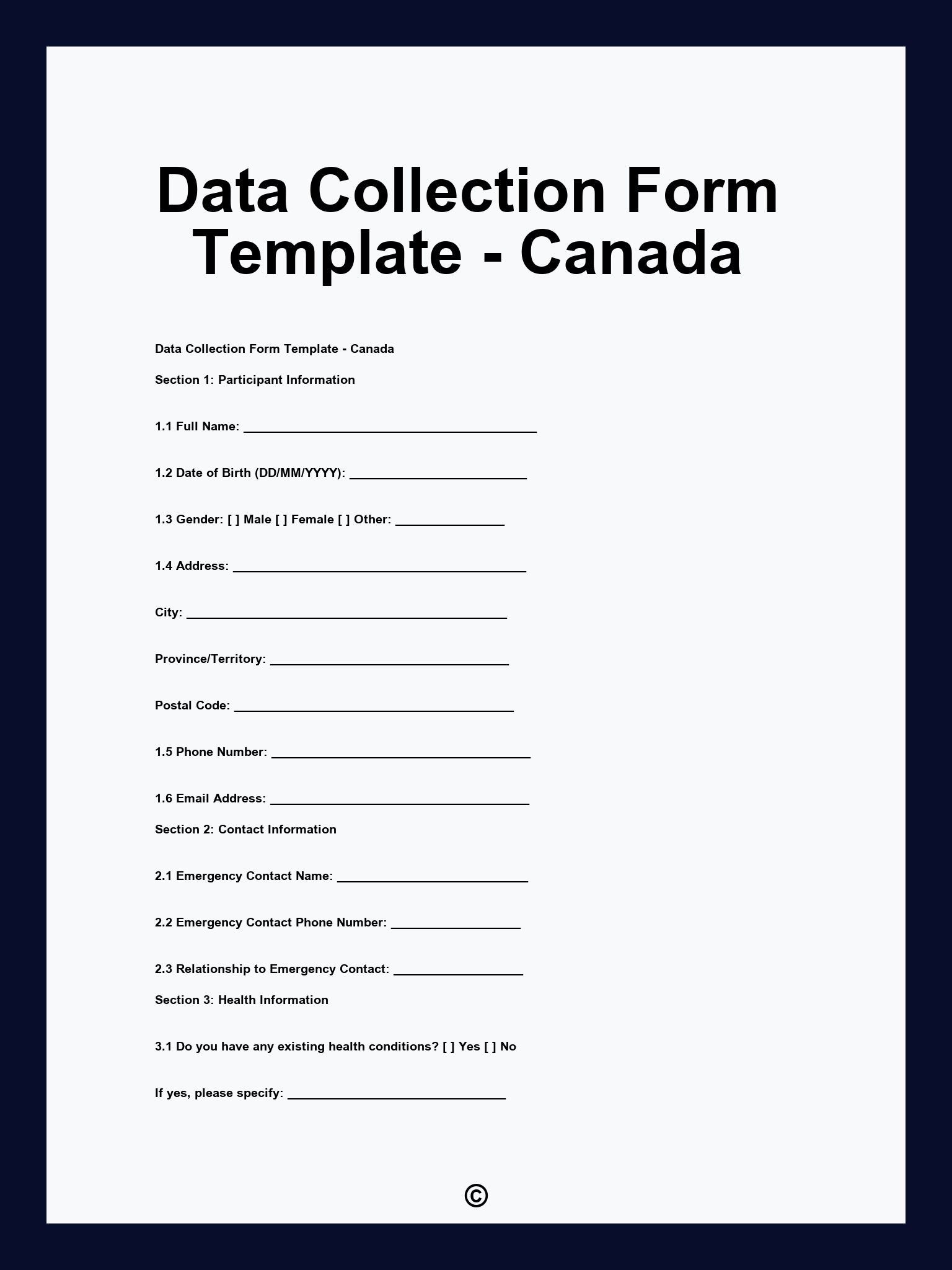 Data Collection Form Template - Canada