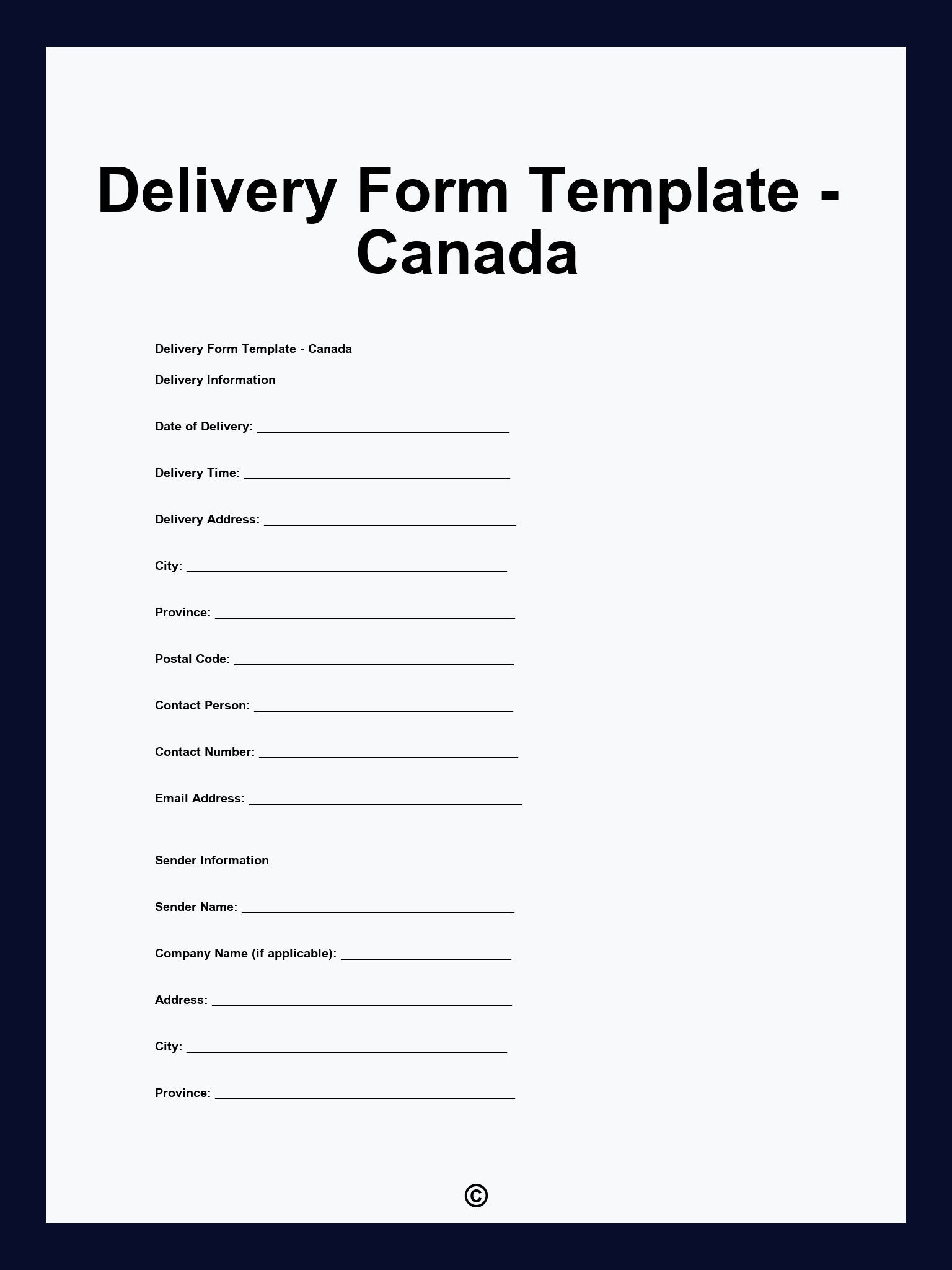 Delivery Form Template - Canada
