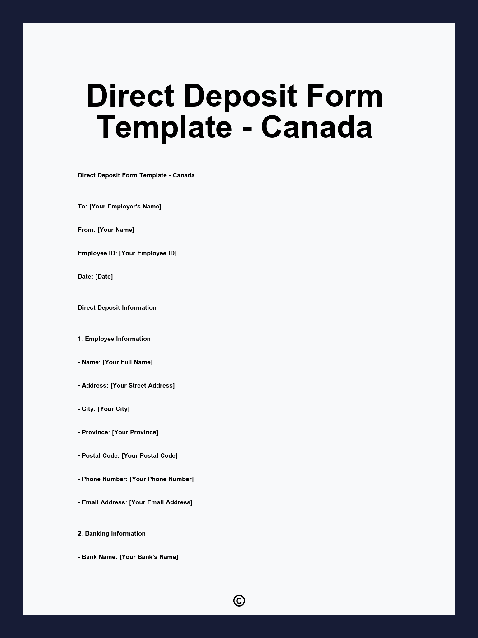 Direct Deposit Form Template - Canada