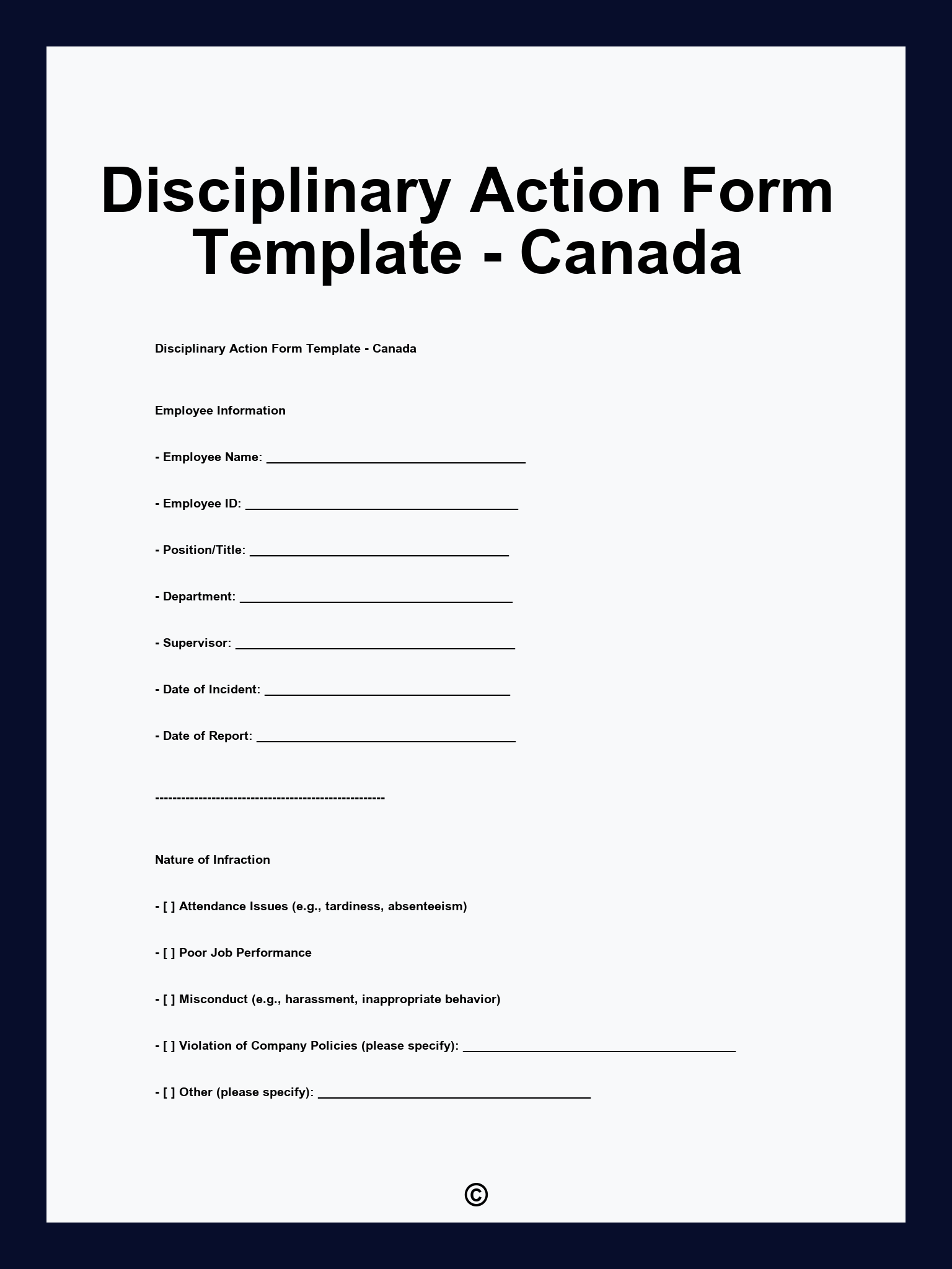 Disciplinary Action Form Template - Canada