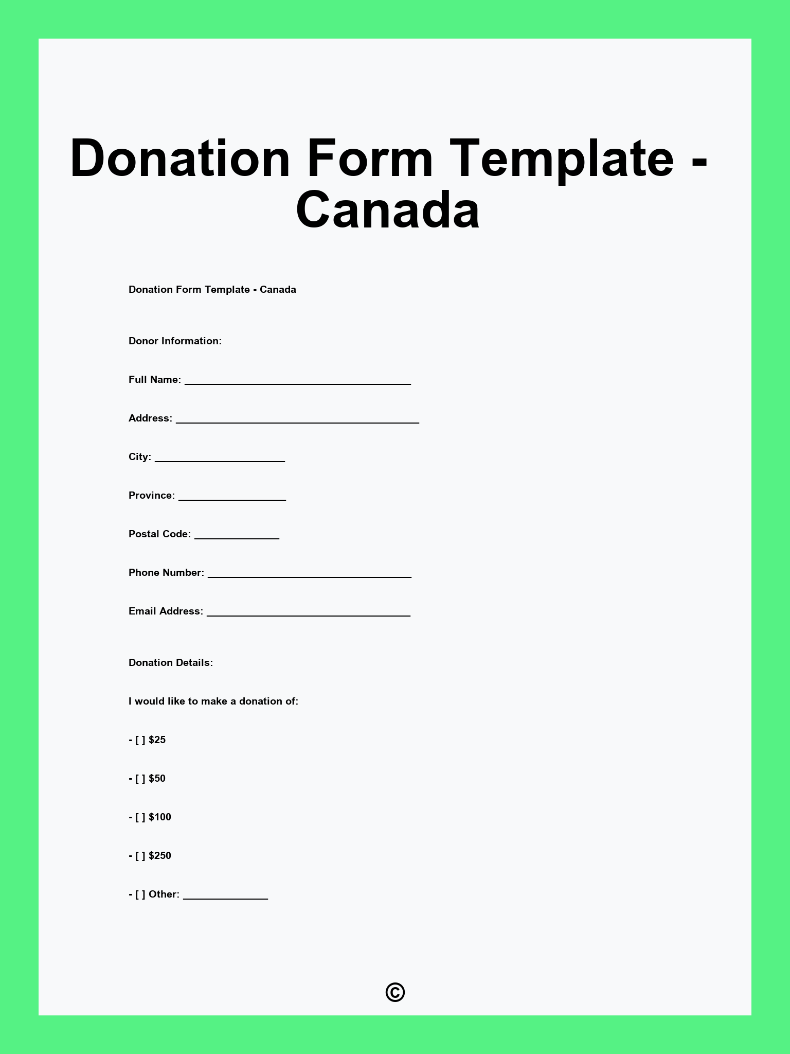 Donation Form Template - Canada