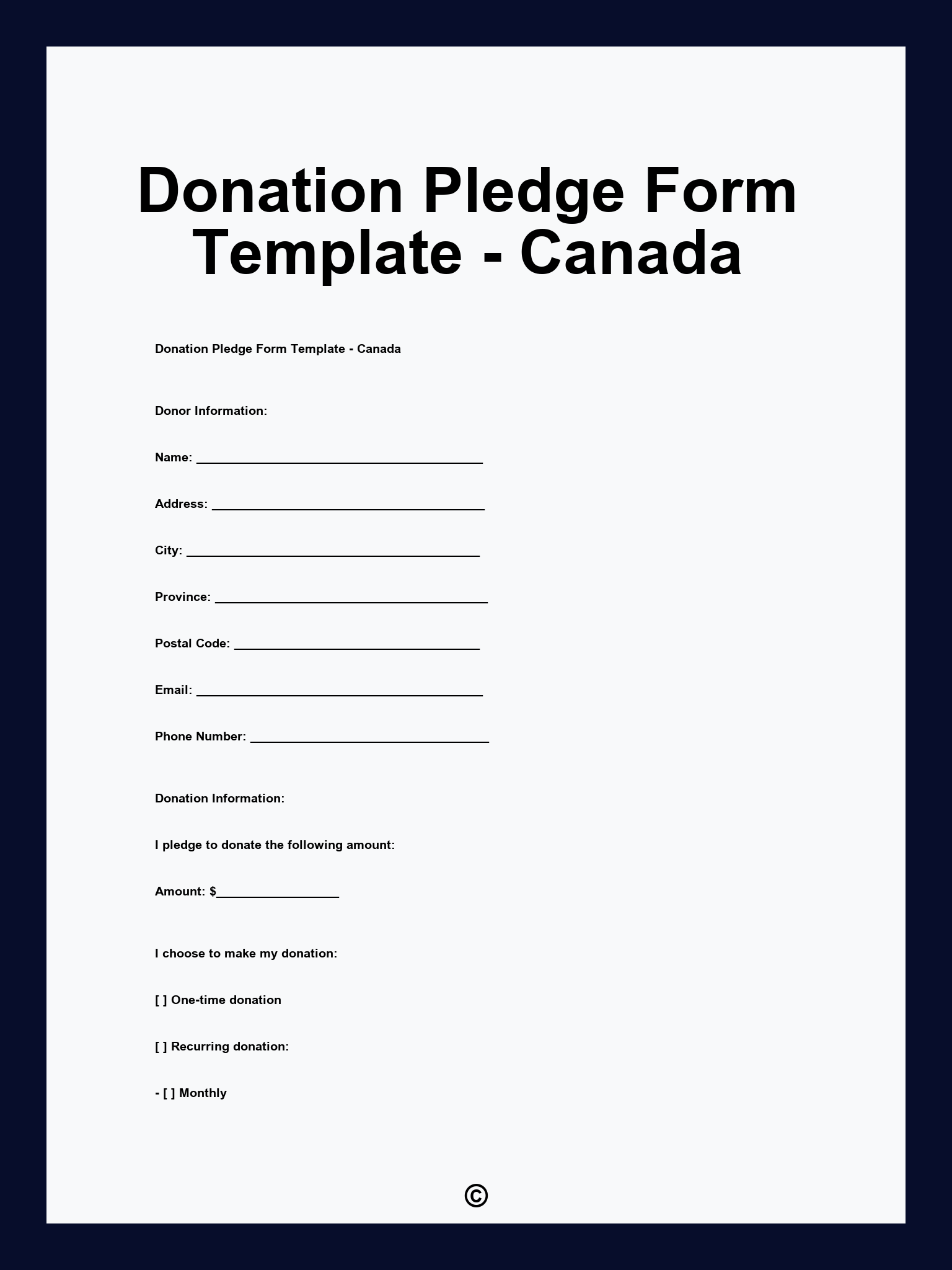 Donation Pledge Form Template - Canada