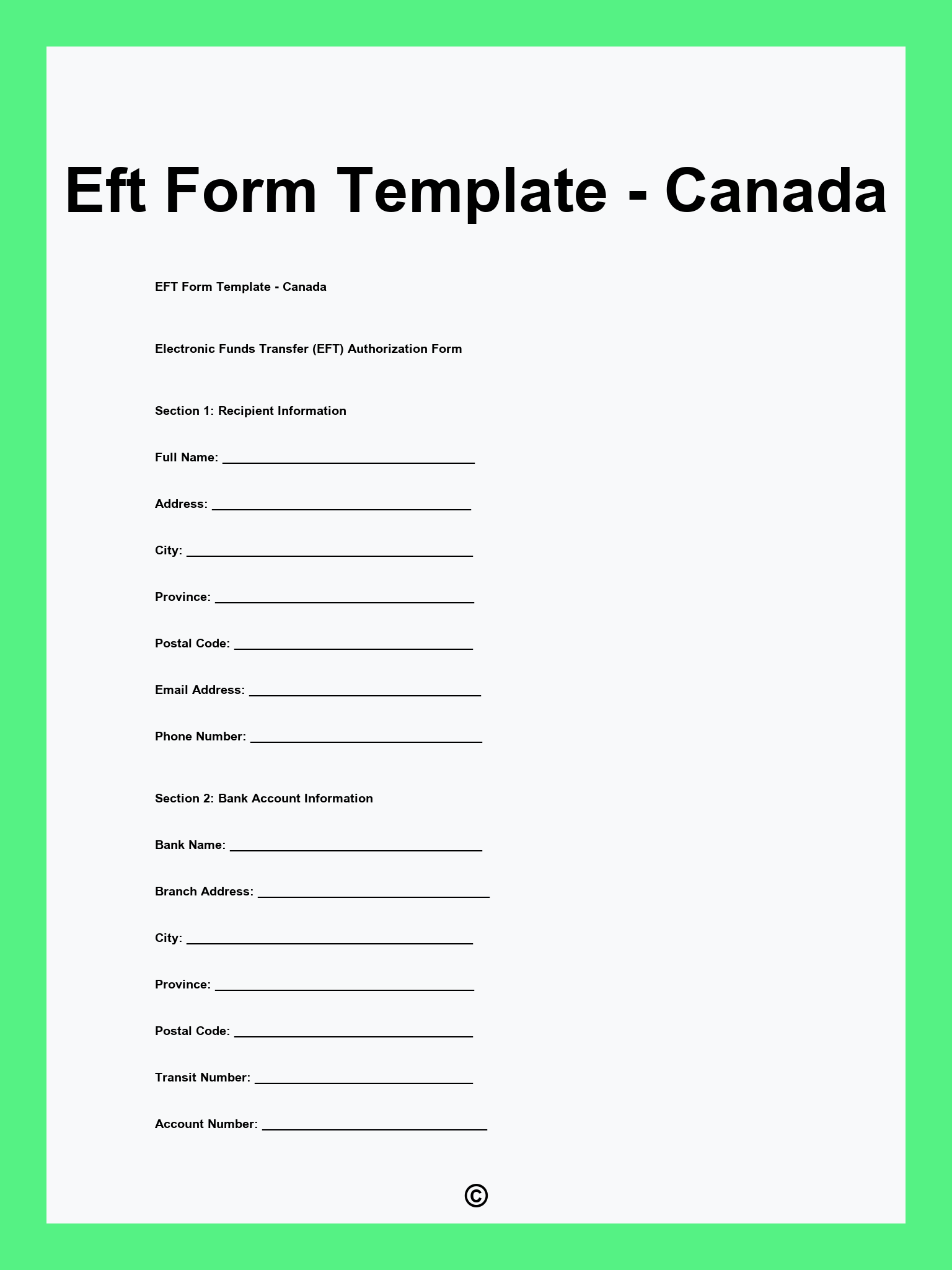 Eft Form Template - Canada