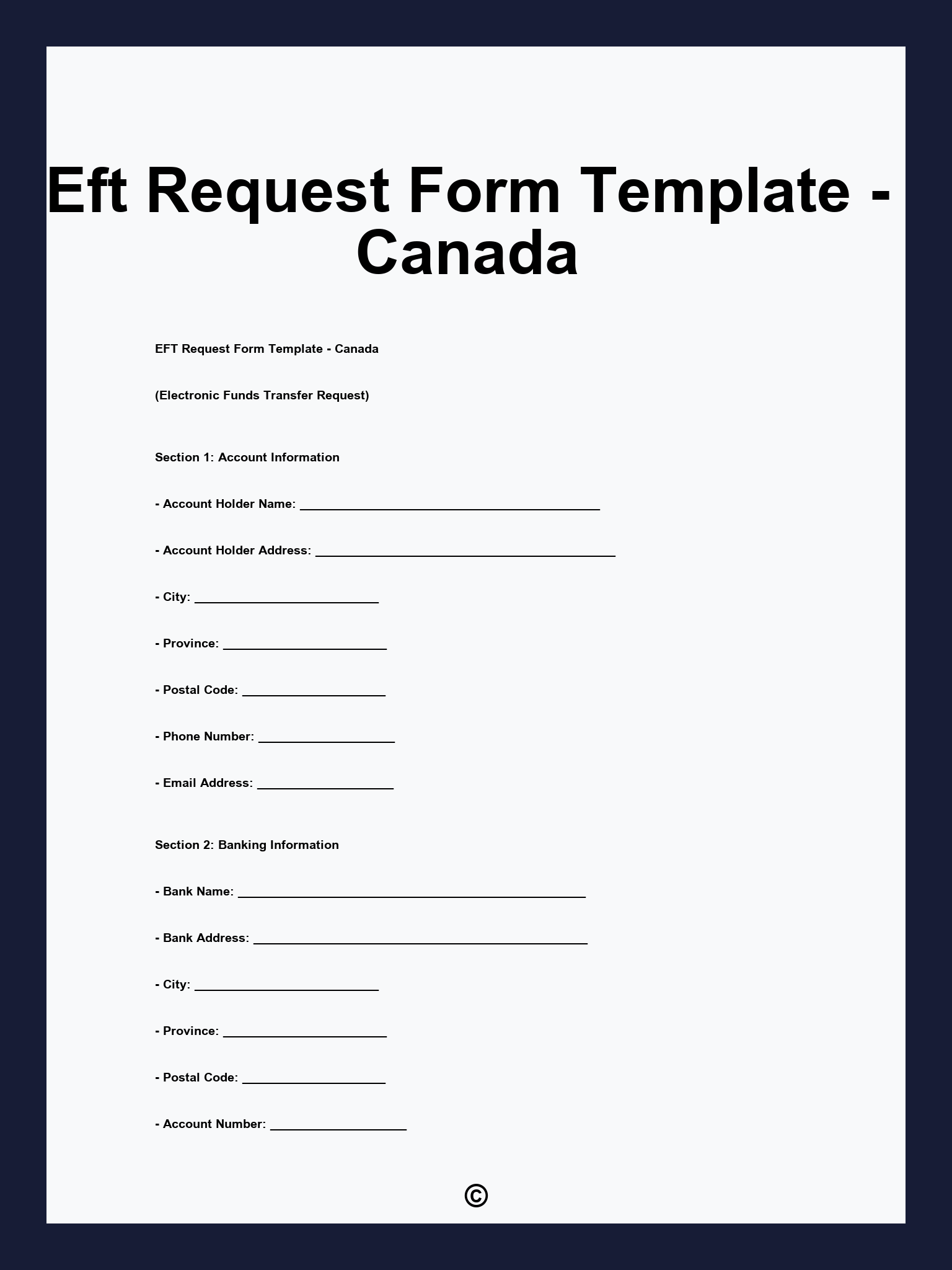 Eft Request Form Template - Canada