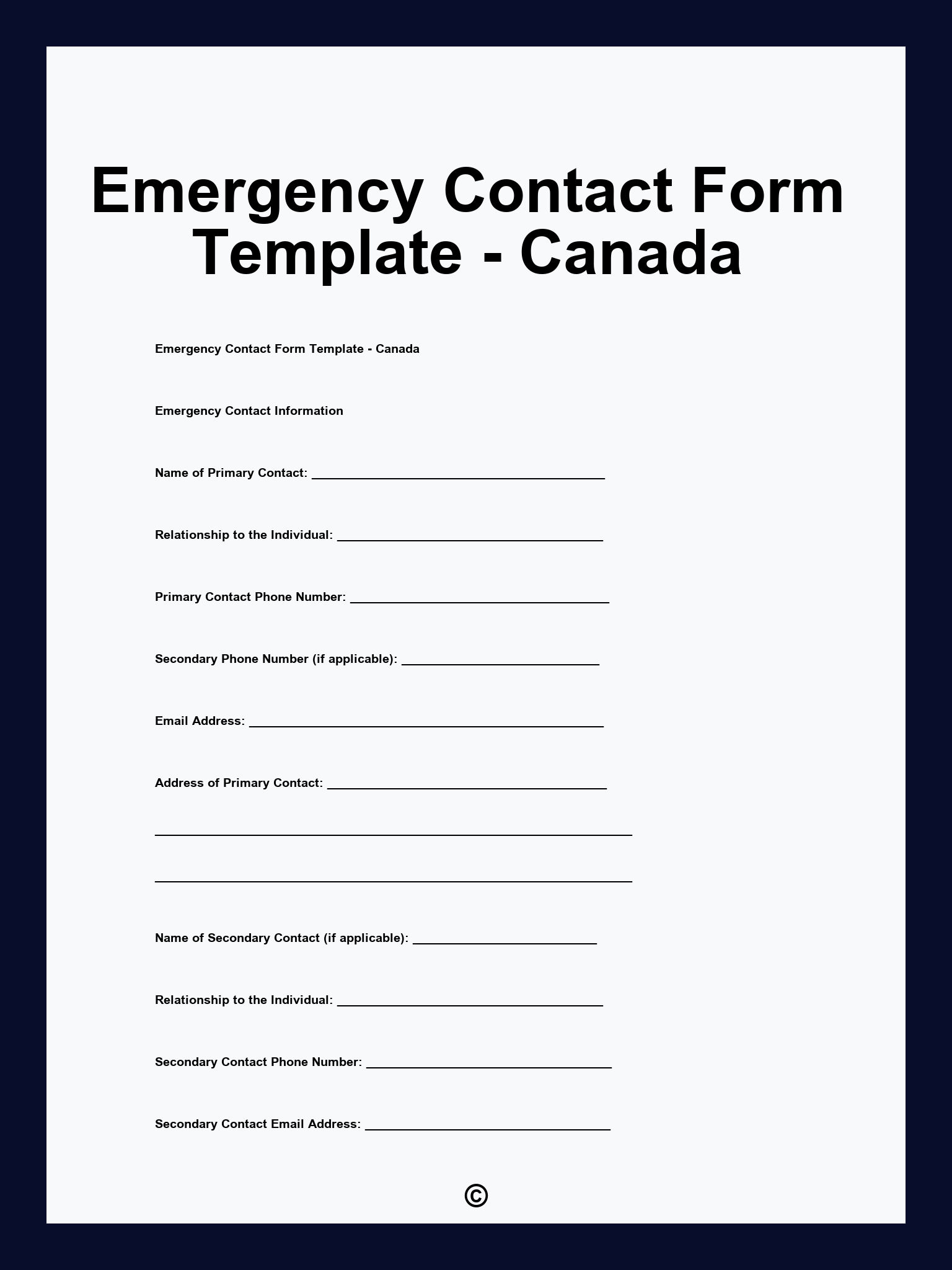 Emergency Contact Form Template - Canada