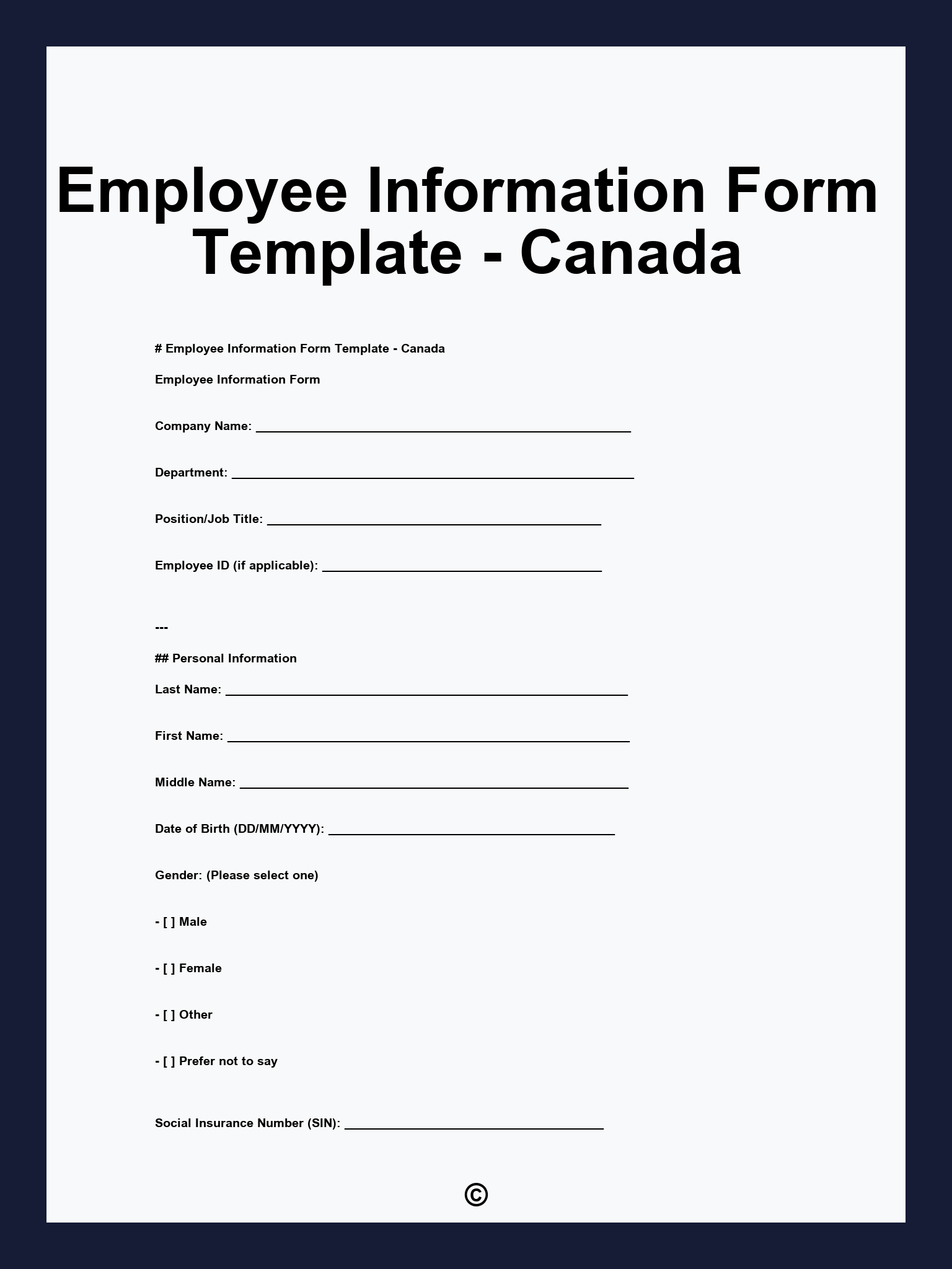 Employee Information Form Template - Canada