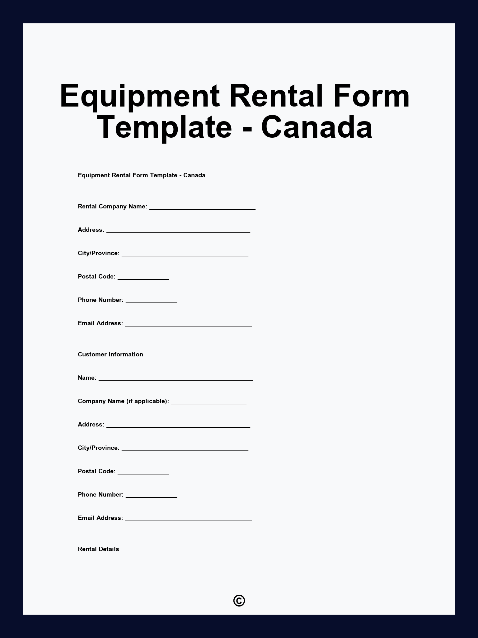 Equipment Rental Form Template - Canada
