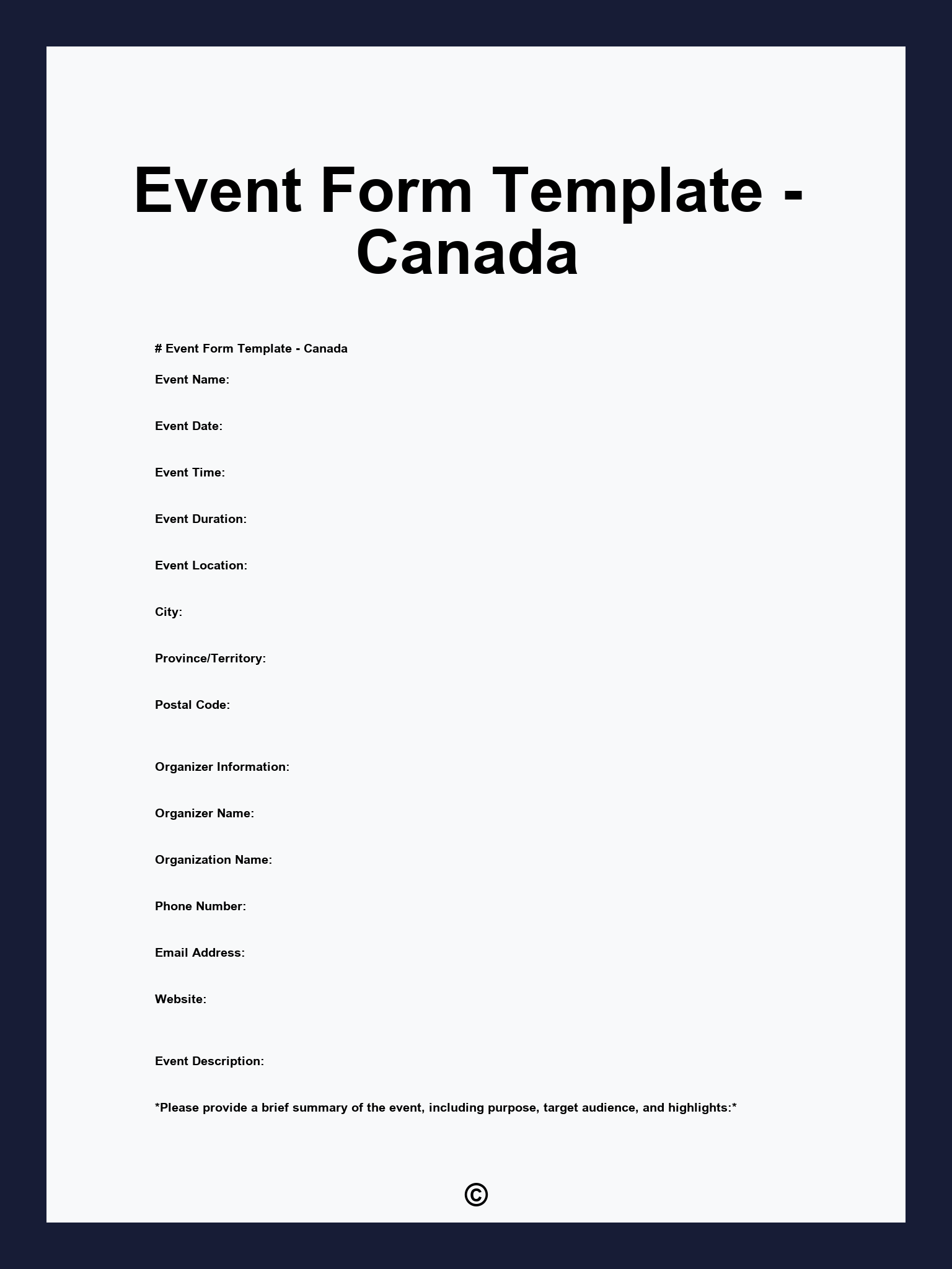 Event Form Template - Canada