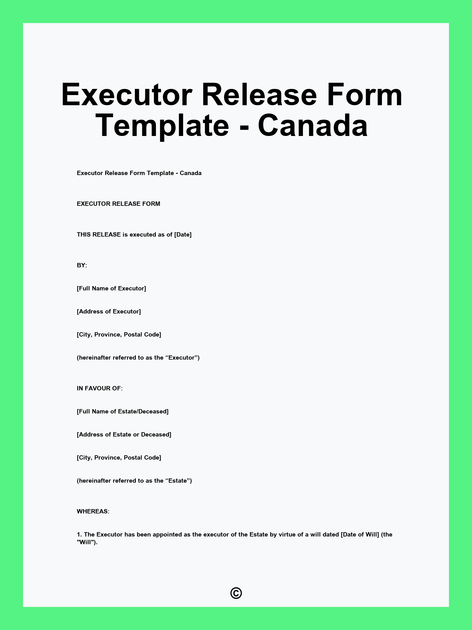 Executor Release Form Template - Canada