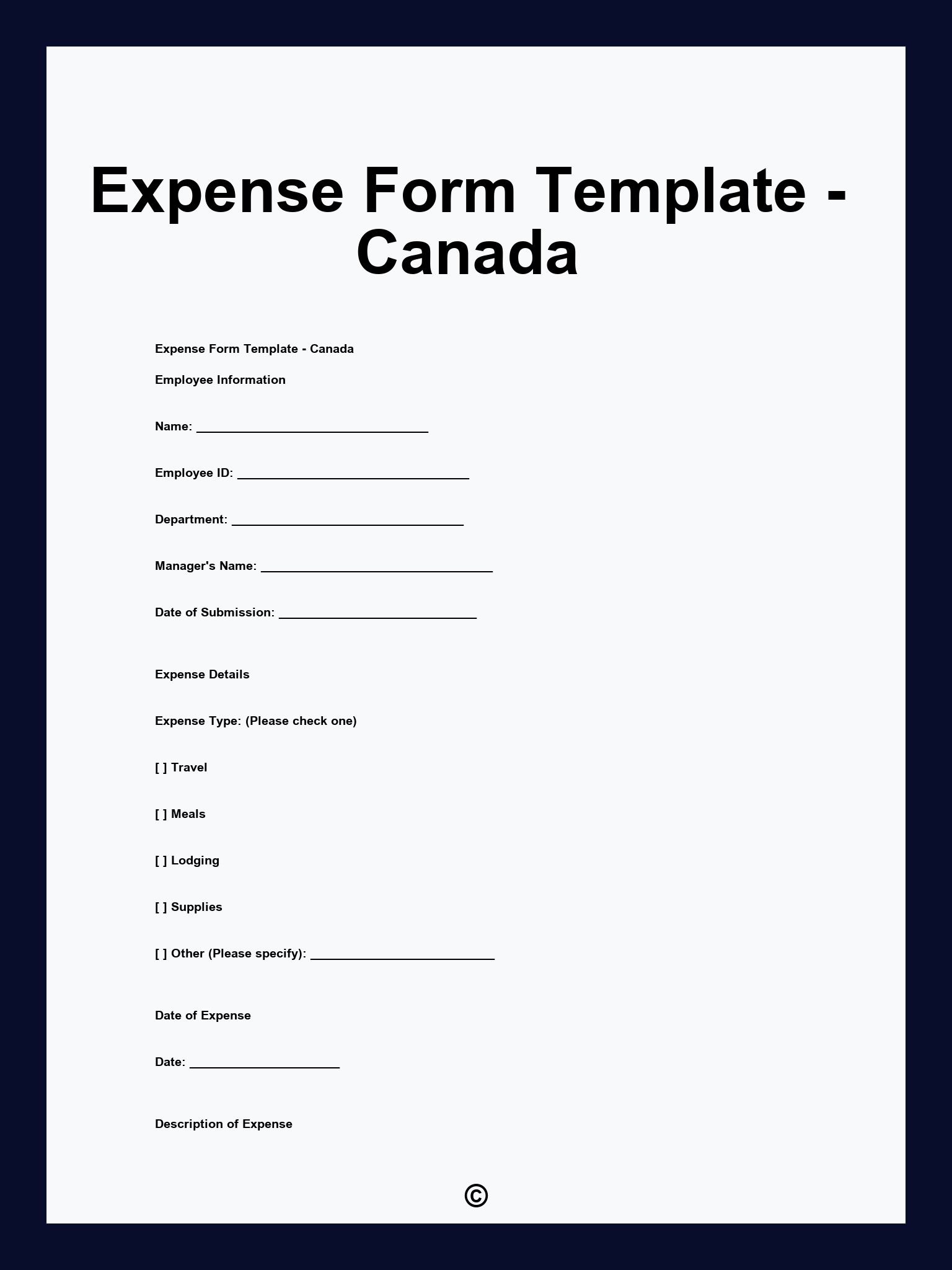 Expense Form Template - Canada