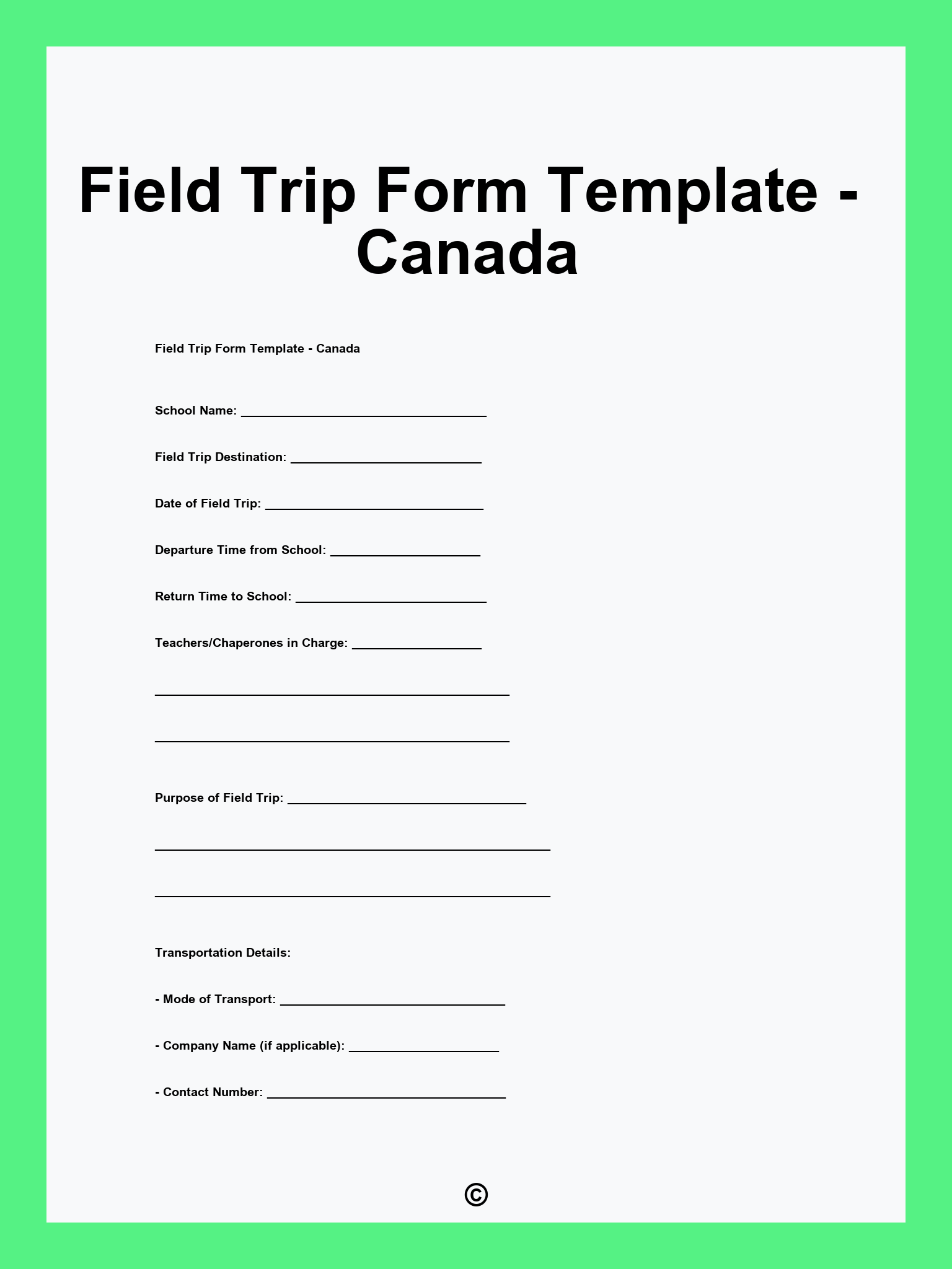 Field Trip Form Template - Canada