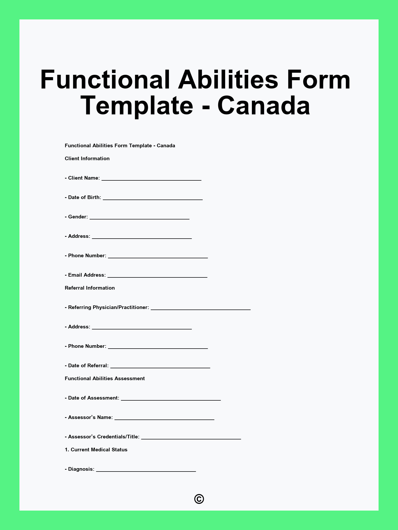 Functional Abilities Form Template - Canada