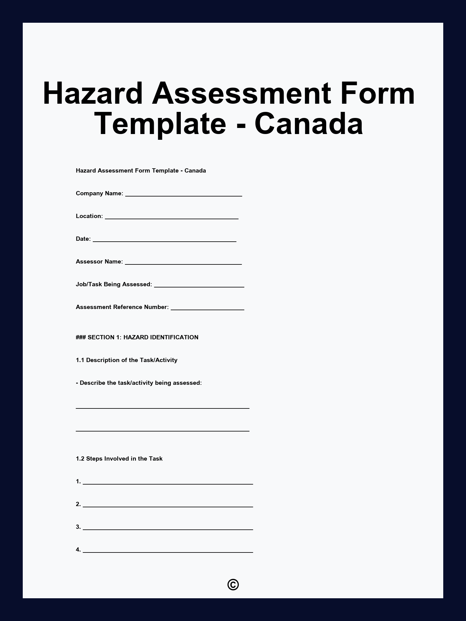 Hazard Assessment Form Template - Canada