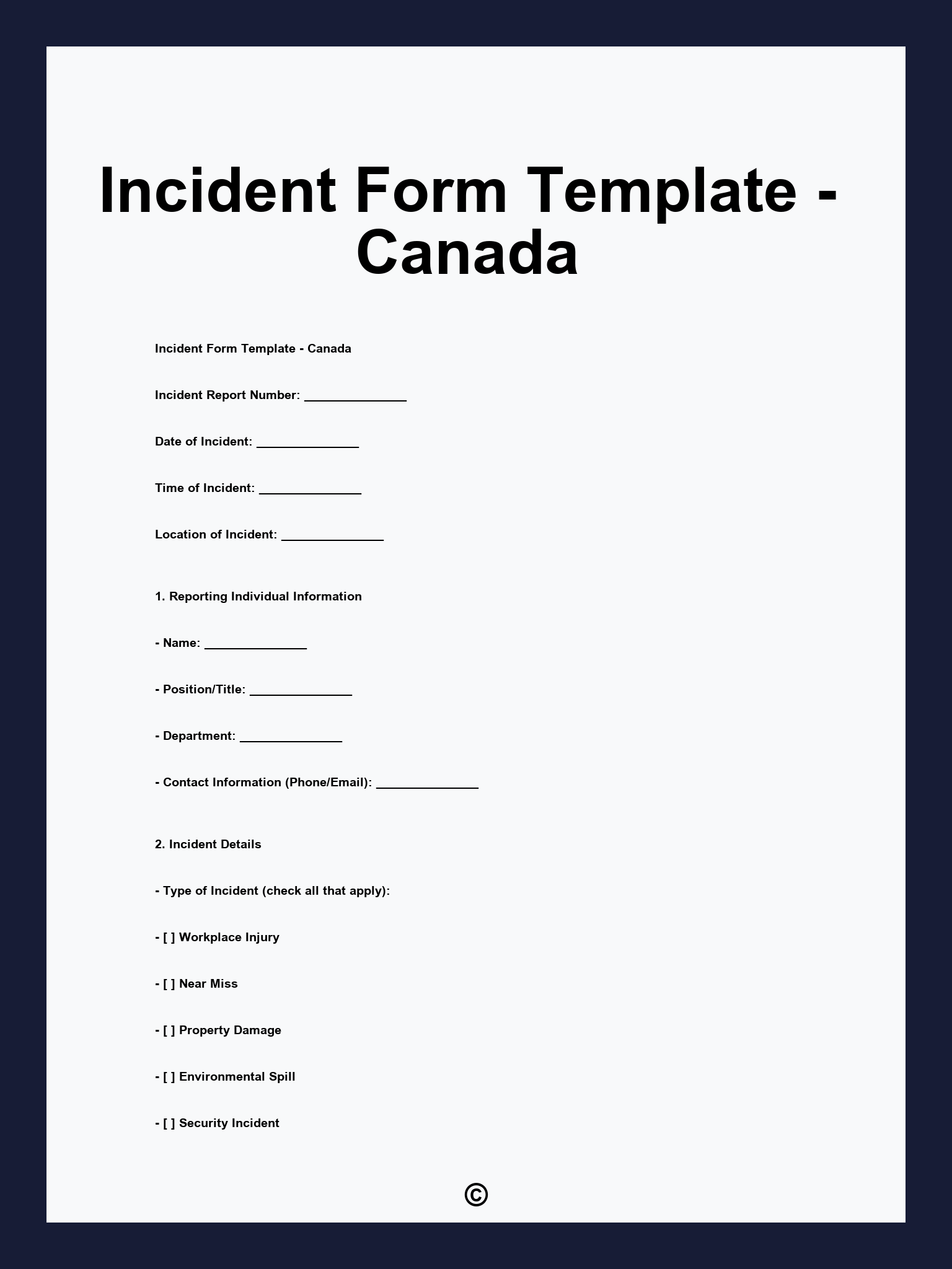 Incident Form Template - Canada