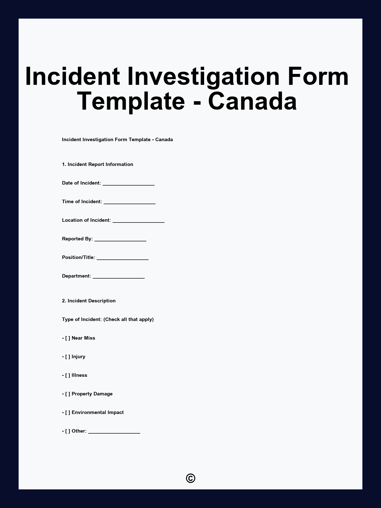 Incident Investigation Form Template - Canada