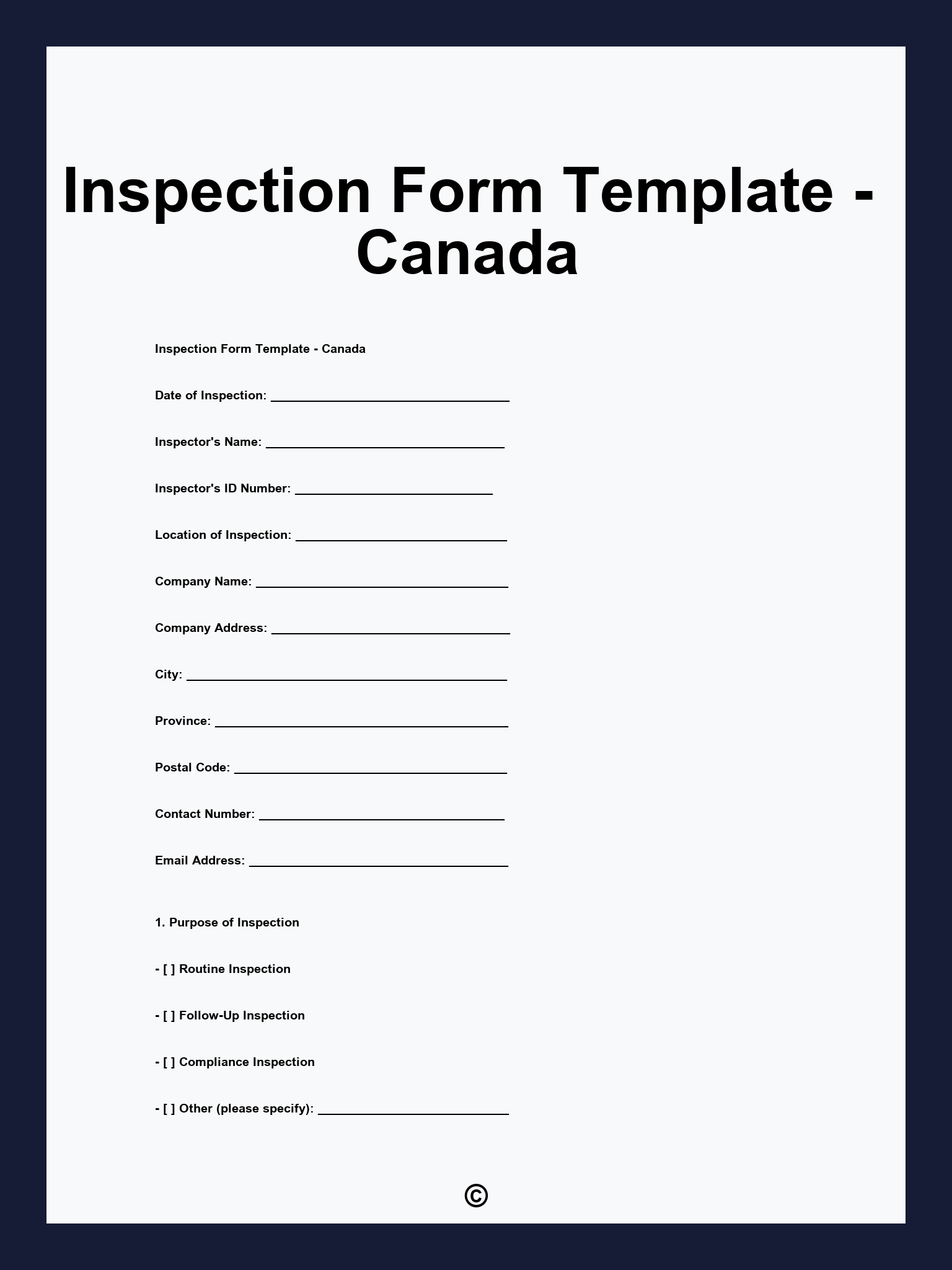 Inspection Form Template - Canada