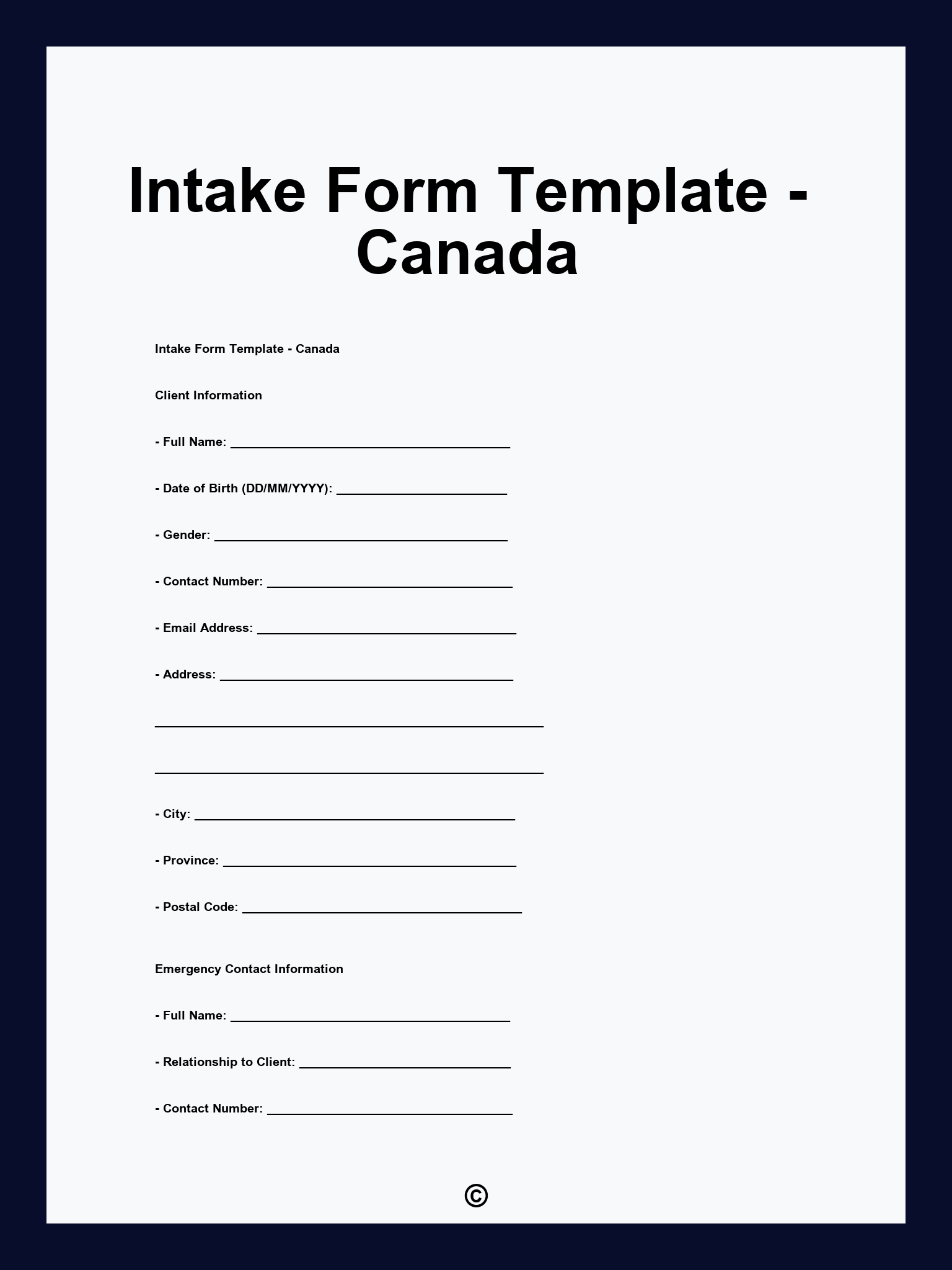 Intake Form Template - Canada