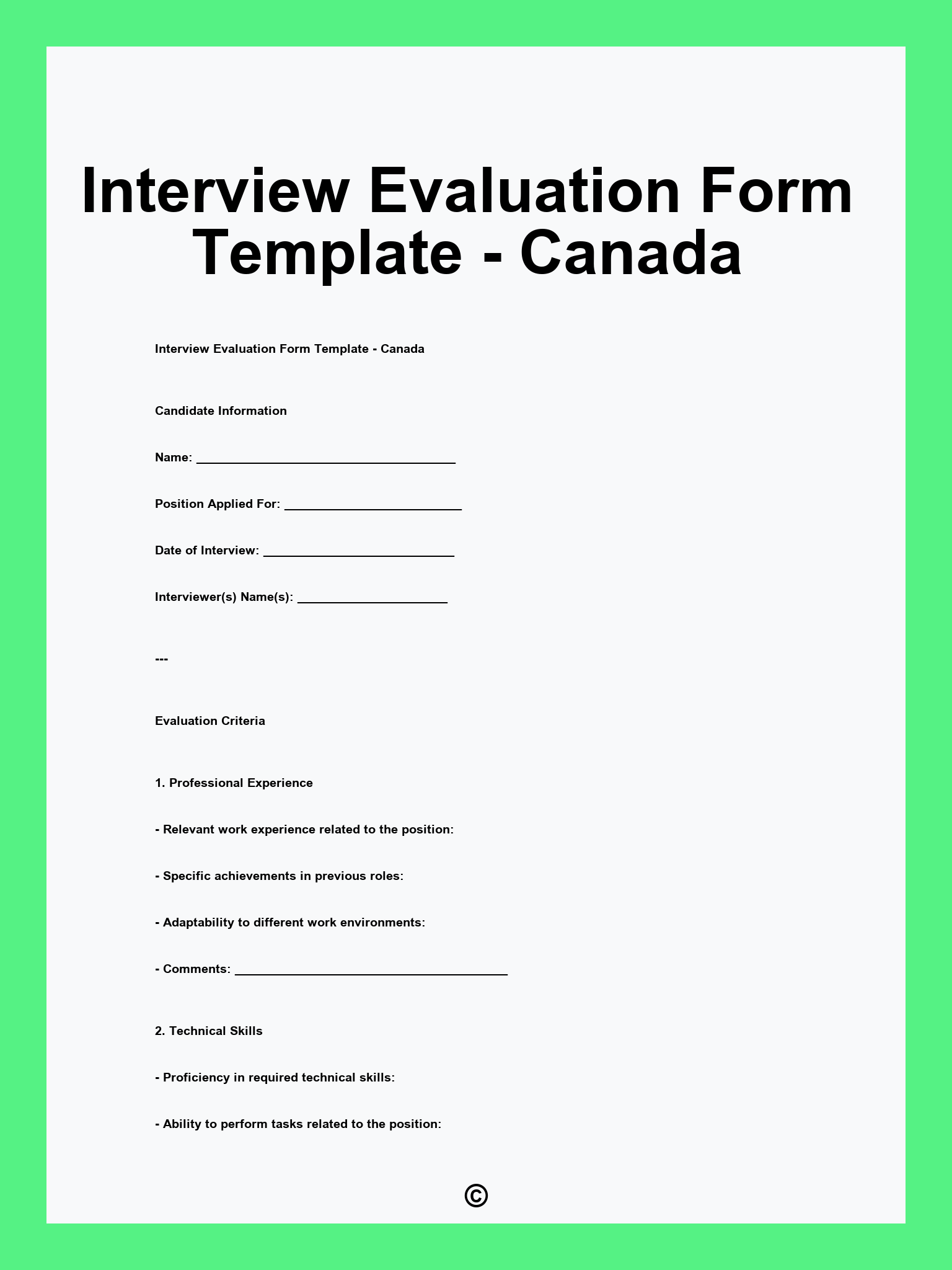 Interview Evaluation Form Template - Canada