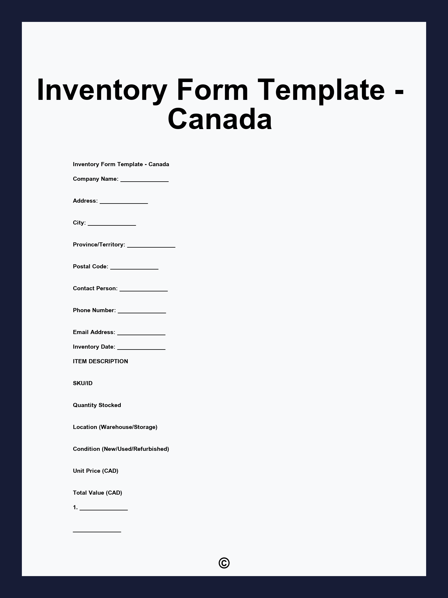 Inventory Form Template - Canada
