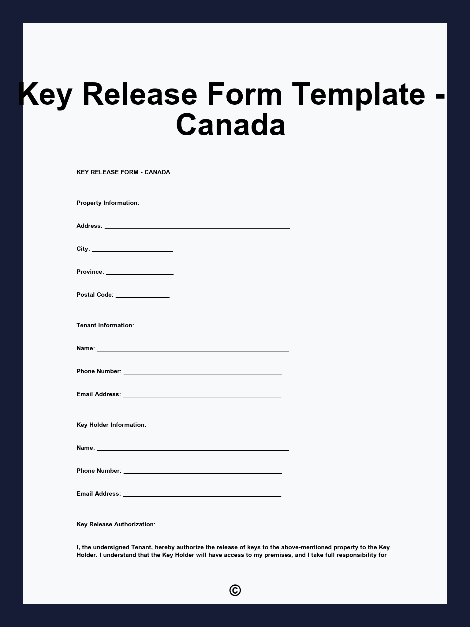 Key Release Form Template - Canada
