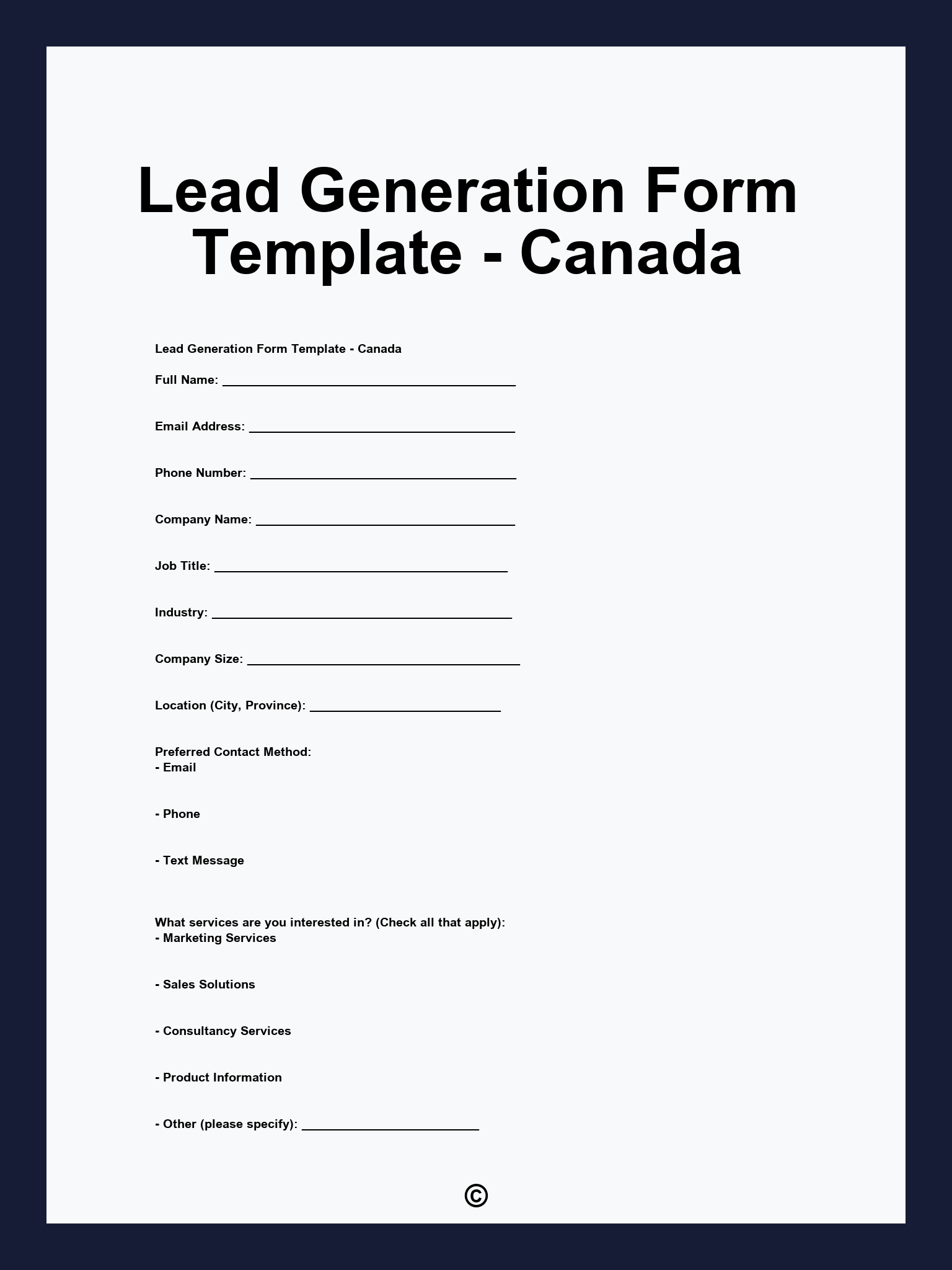 Lead Generation Form Template - Canada