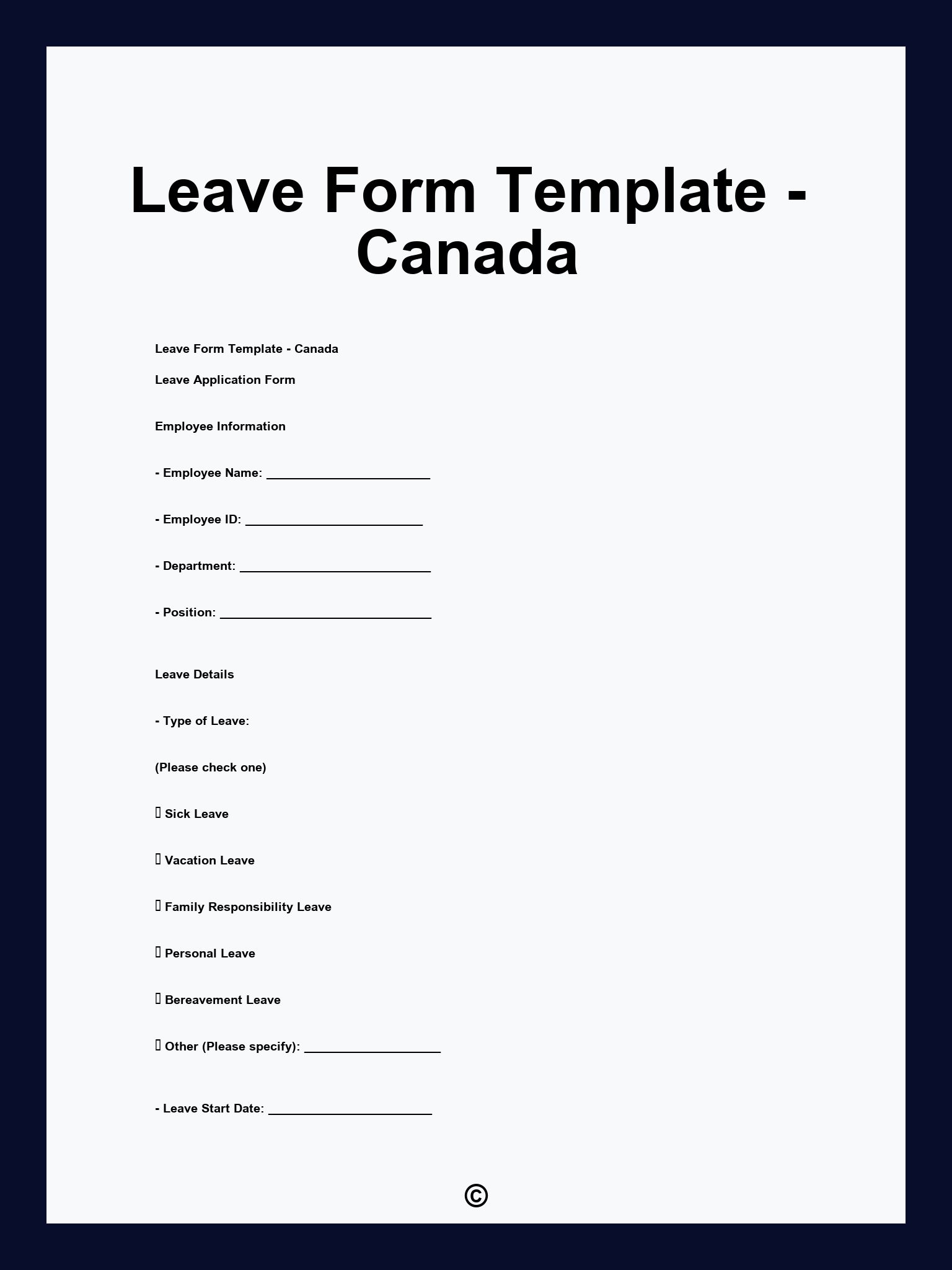 Leave Form Template - Canada