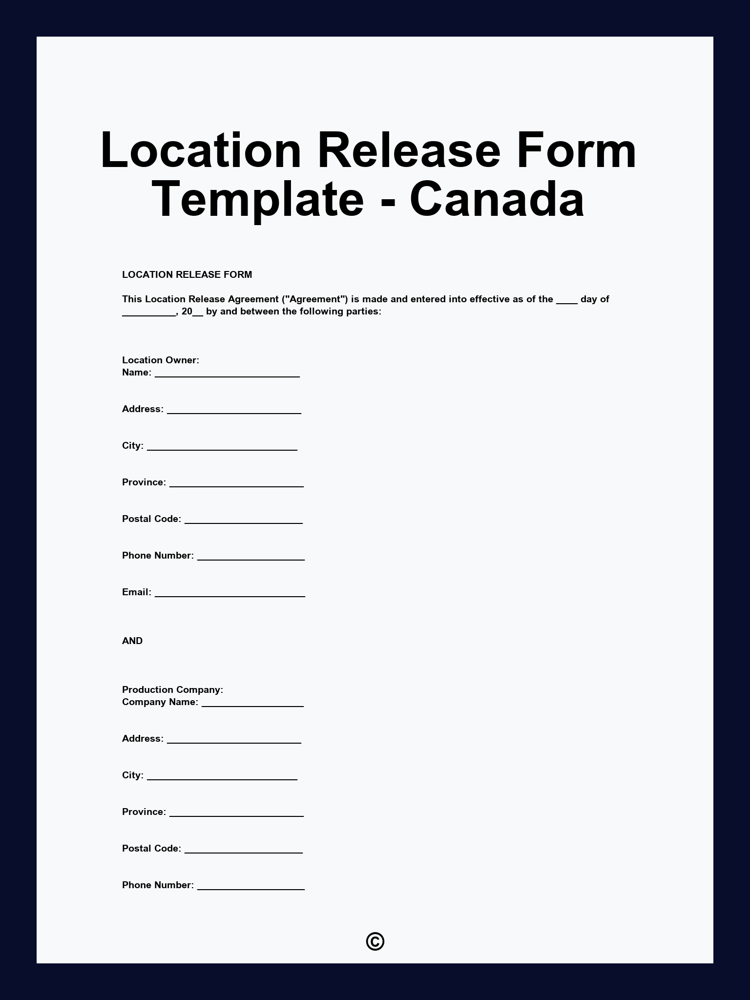 Location Release Form Template - Canada