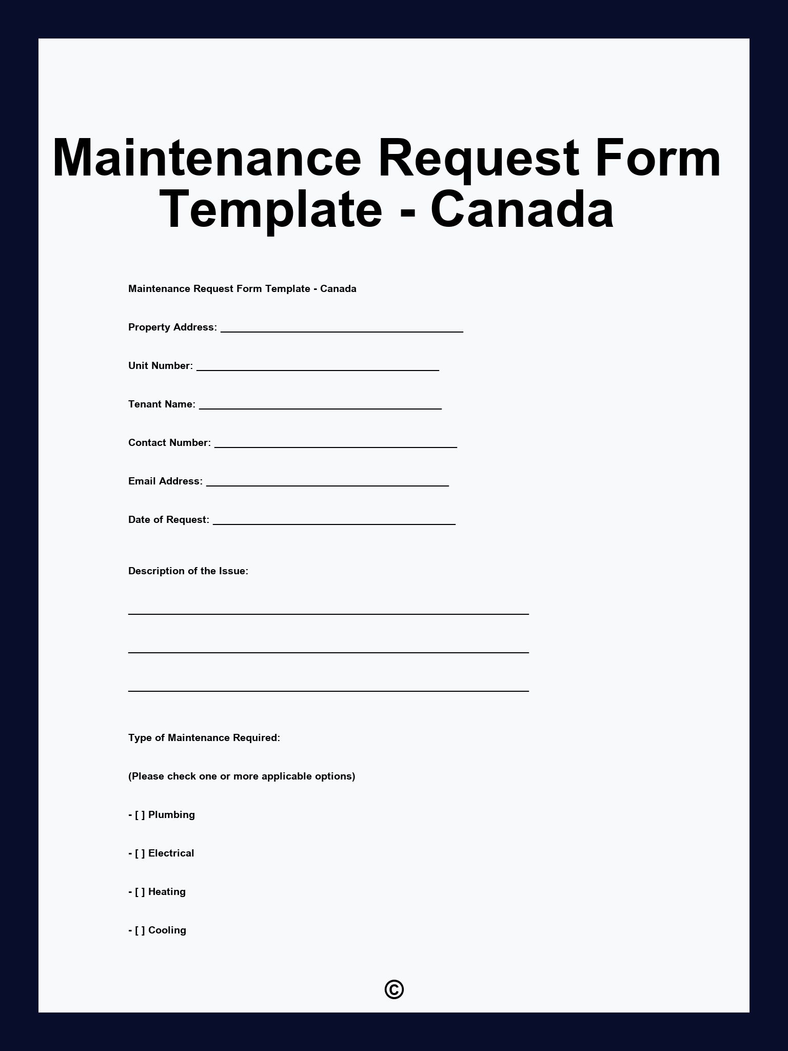 Maintenance Request Form Template - Canada
