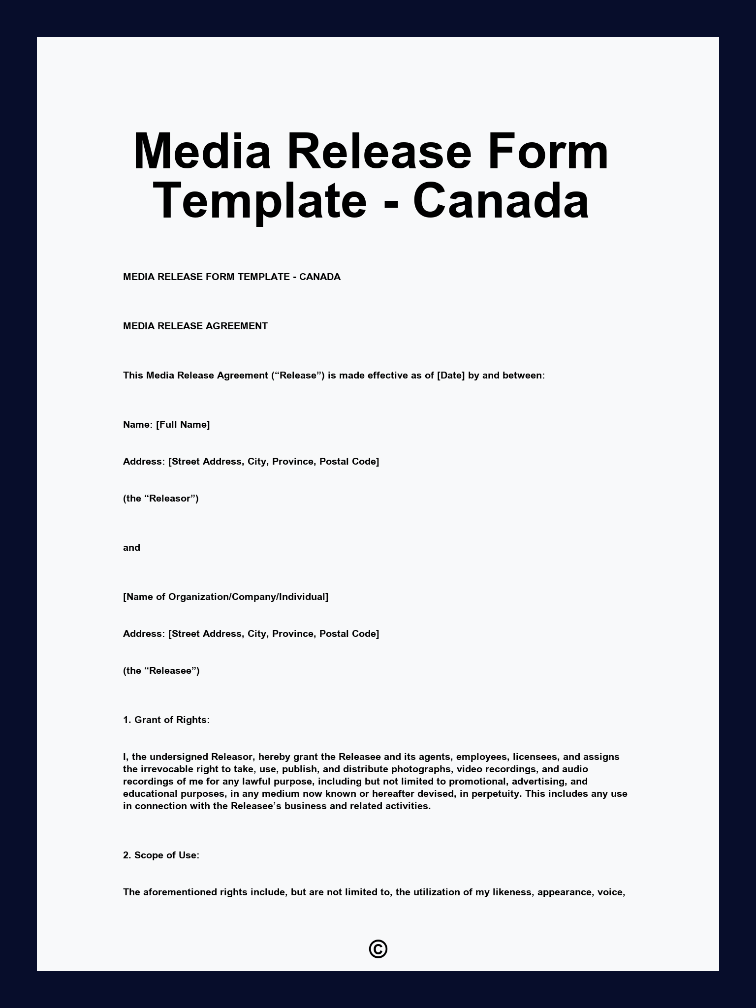 Media Release Form Template - Canada