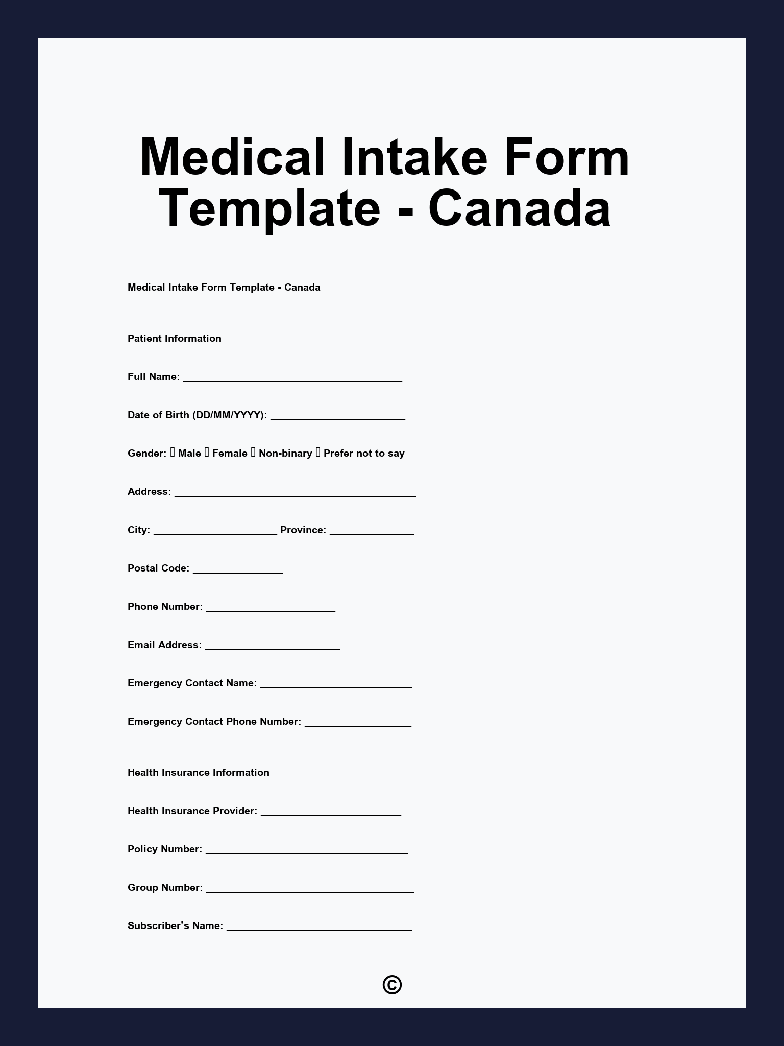 Medical Intake Form Template - Canada
