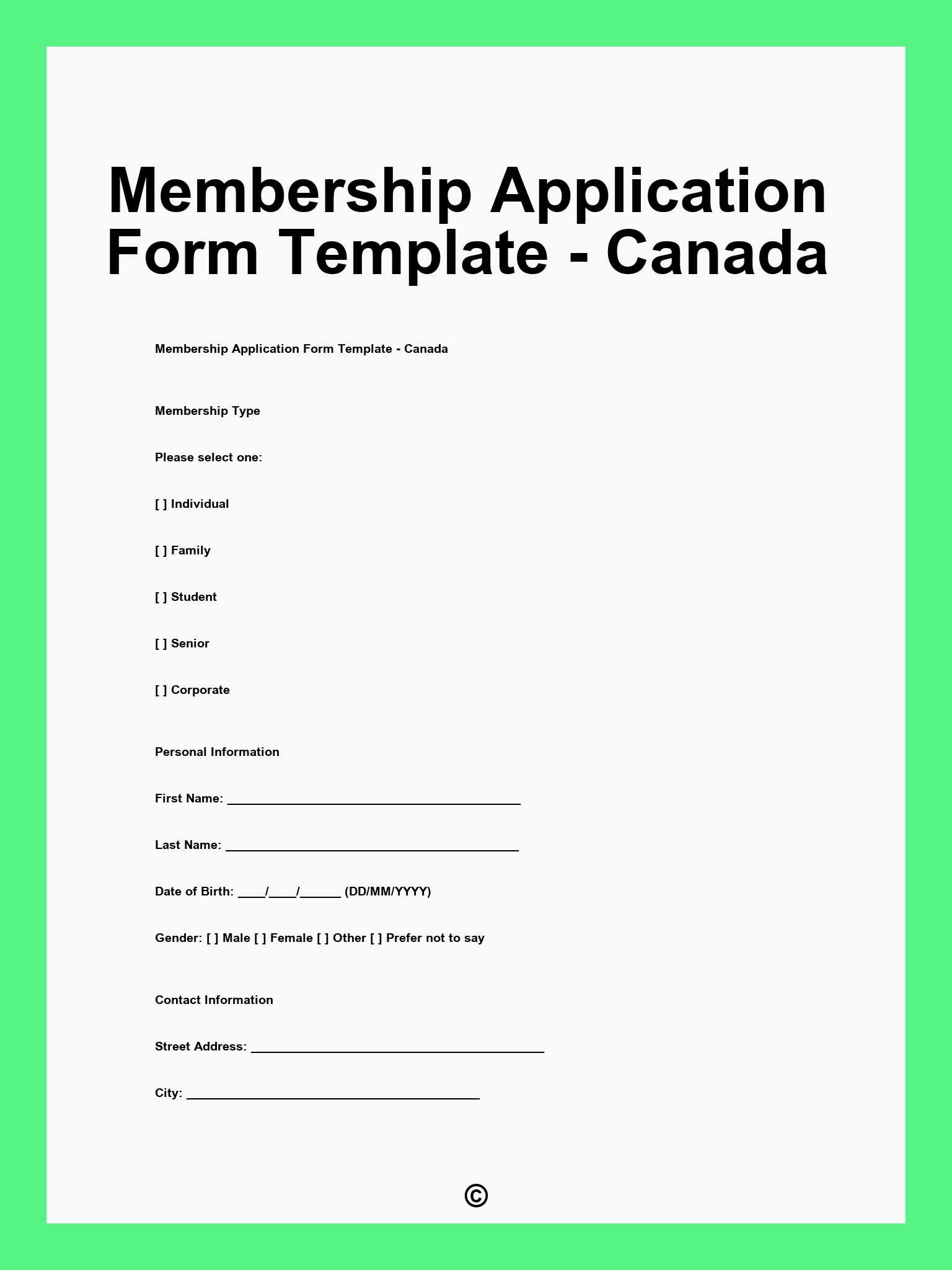 Membership Application Form Template - Canada